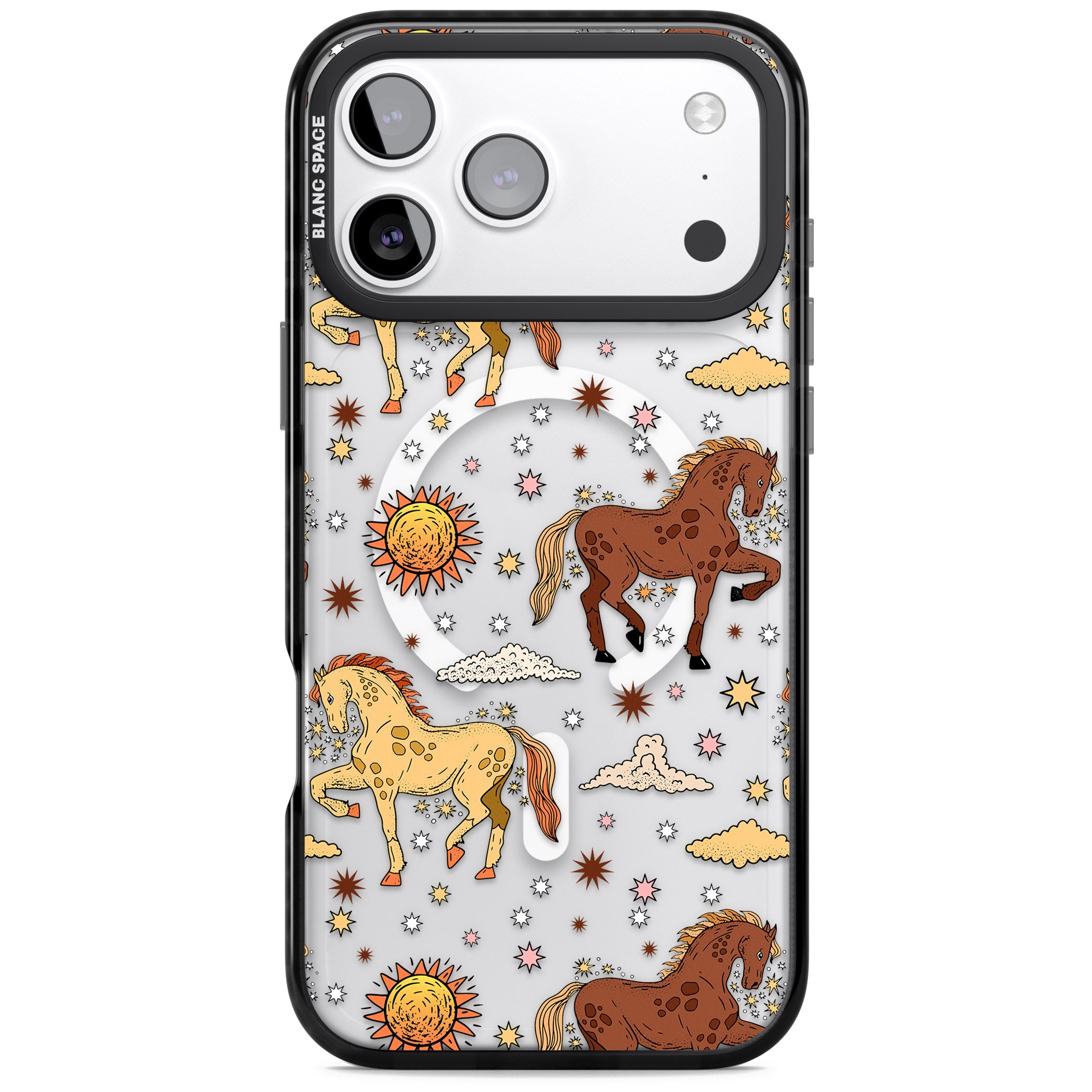 Boho Celestial Wild Horses iPhone 17 Pro Impact Pro Black Phone Case