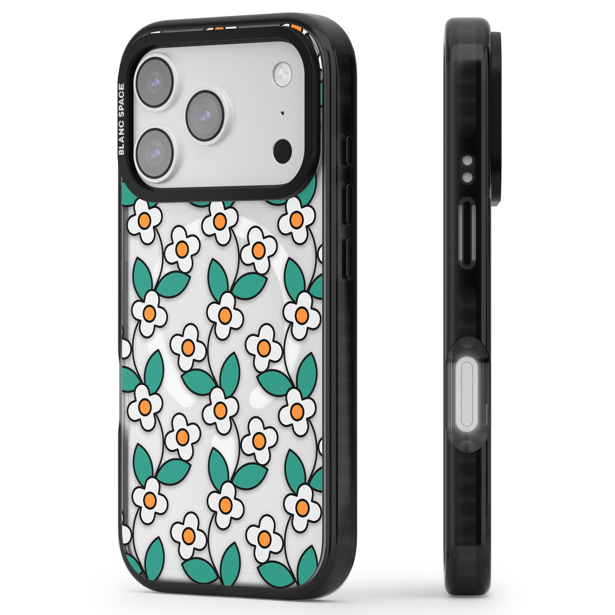Spring Daisies iPhone 17 Pro Impact Pro Black Phone Case Side Profile