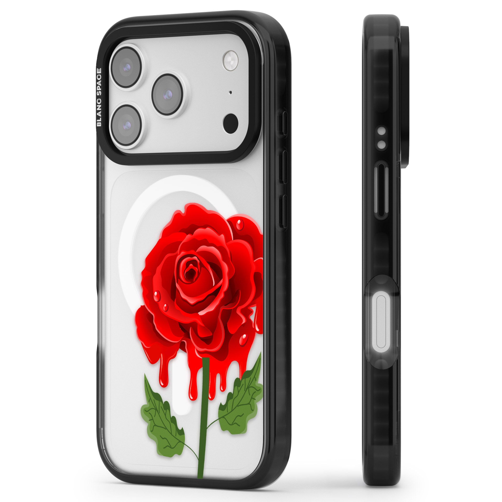Melting Rose iPhone 17 Pro Max Impact Pro Black Phone Case Side Profile