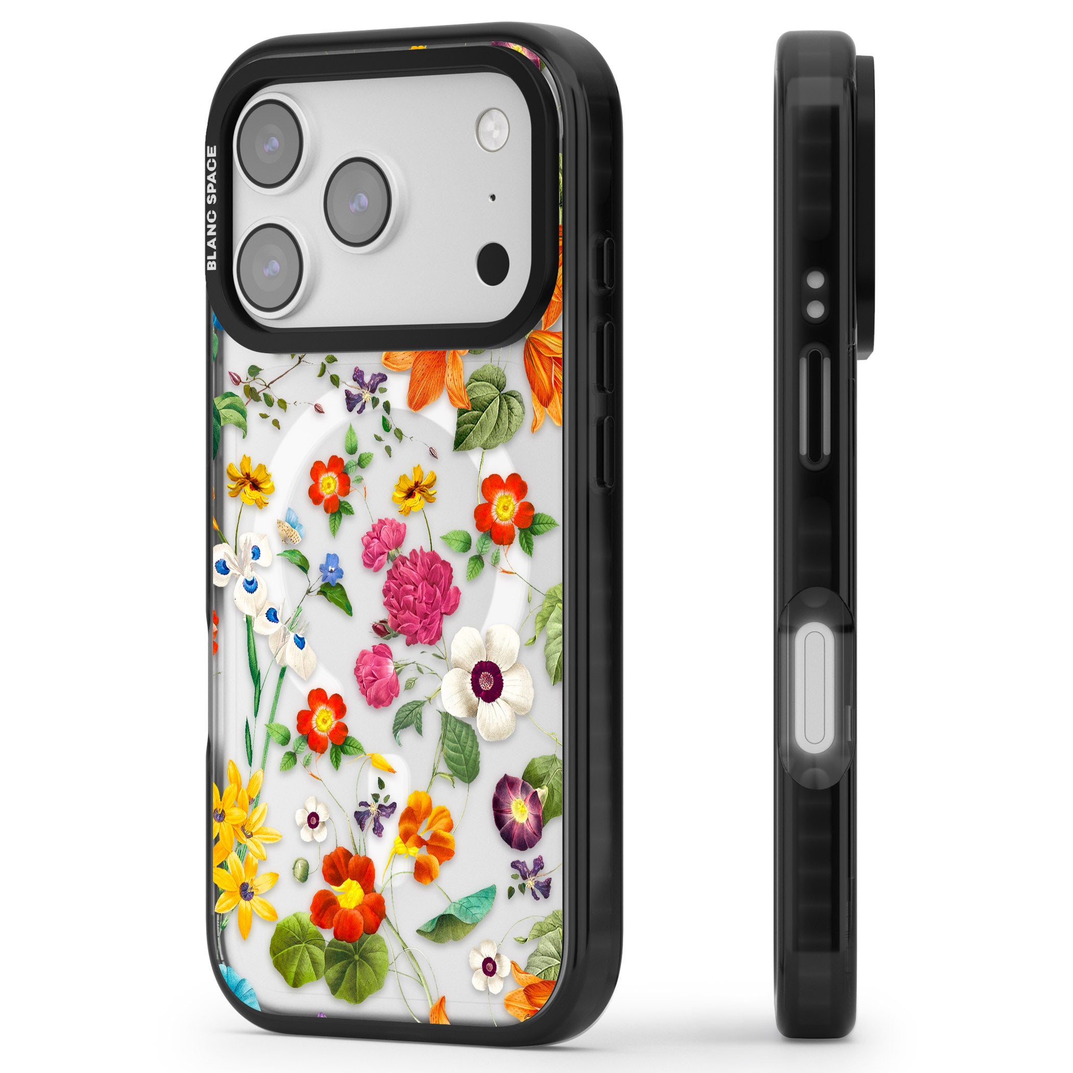 Whimsical Wildflowers iPhone 17 Pro Impact Pro Black Phone Case Side Profile