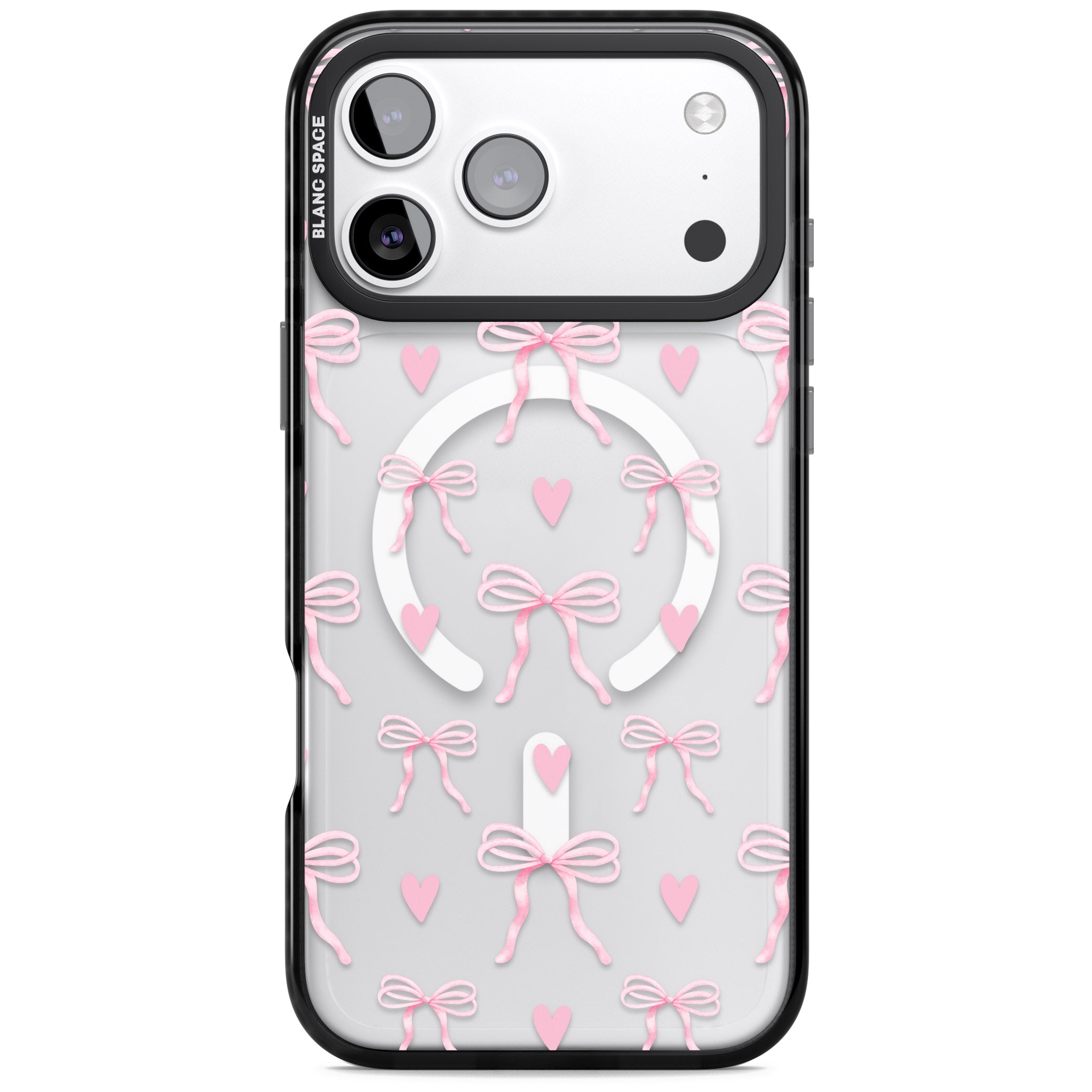 Pink Bows & Hearts iPhone 17 Pro Max Impact Pro Black Phone Case