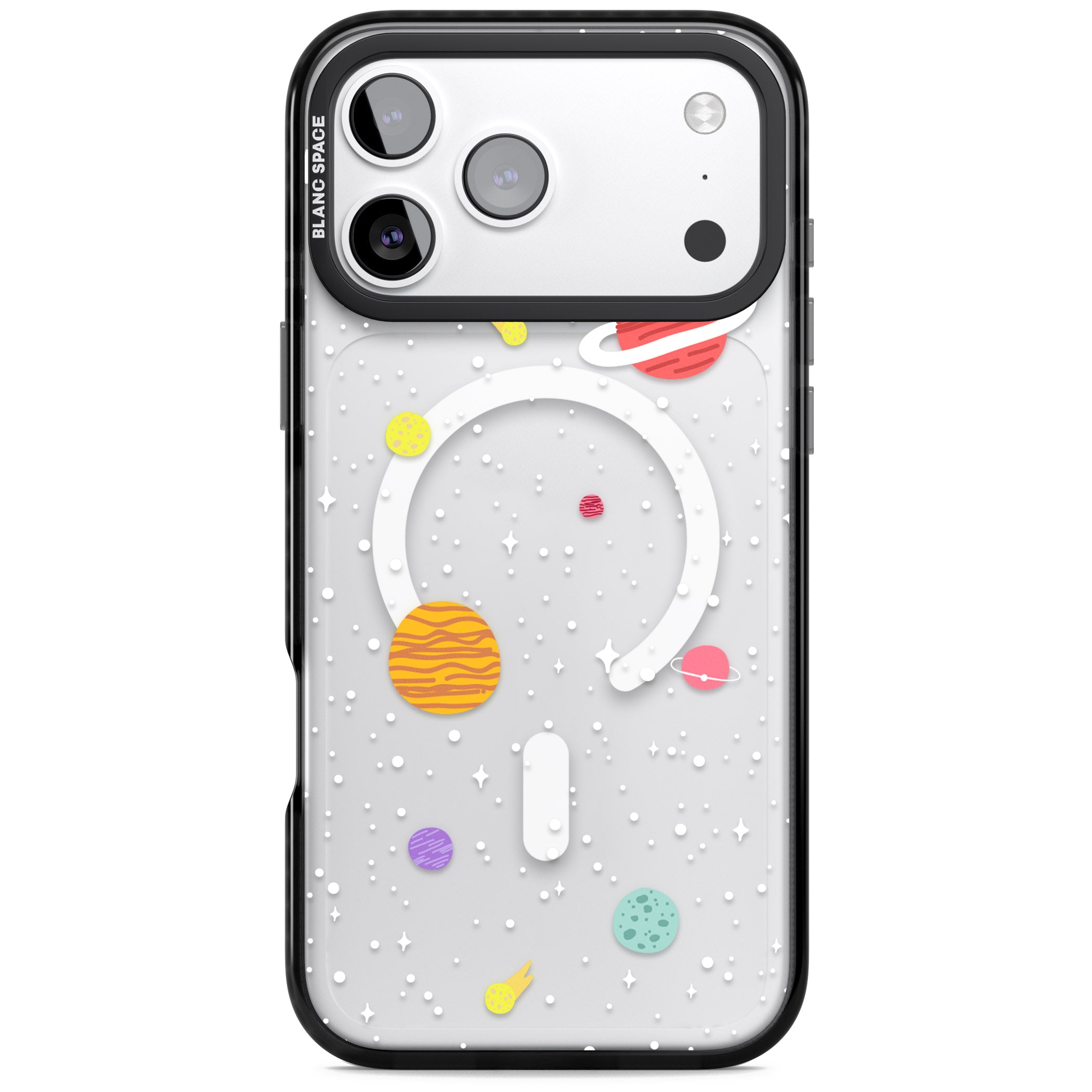 Cute Cartoon Planets (Clear) iPhone 17 Pro Max Impact Pro Black Phone Case