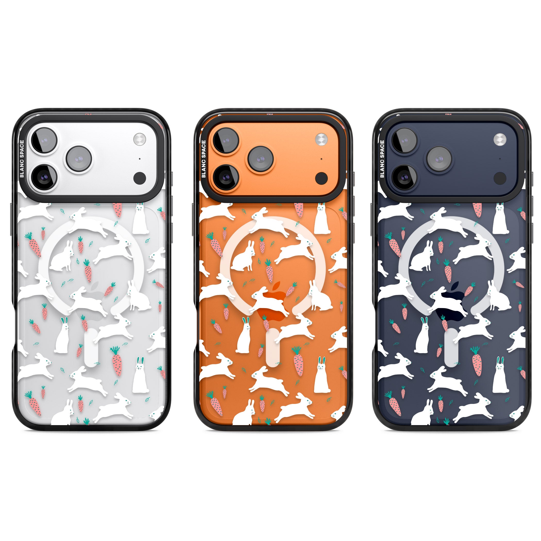 White Bunnies And Carrots iPhone 17 Pro Impact Pro Black Phone Case APT Impact Protection