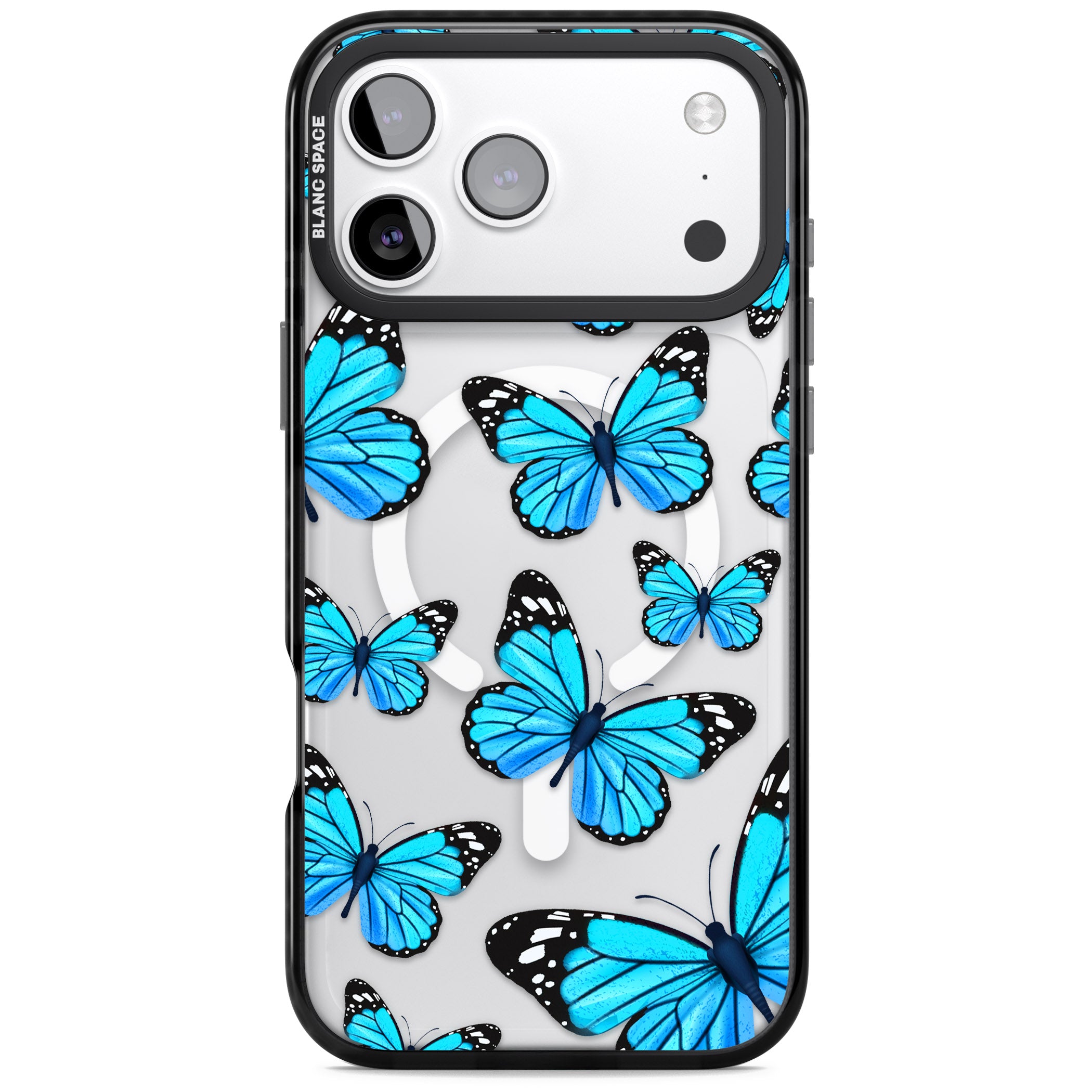 Blue Butterflies iPhone 17 Pro Max Impact Pro Black Phone Case