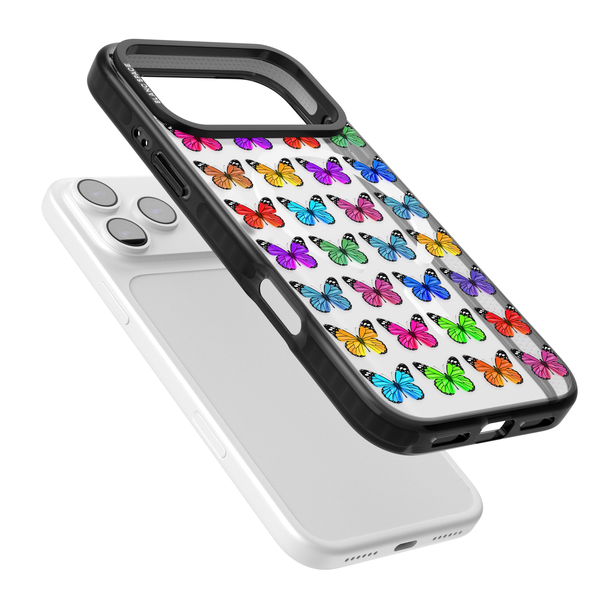 Colourful Butterfly Pattern iPhone 17 Pro Max Impact Pro Black Phone Case Colours