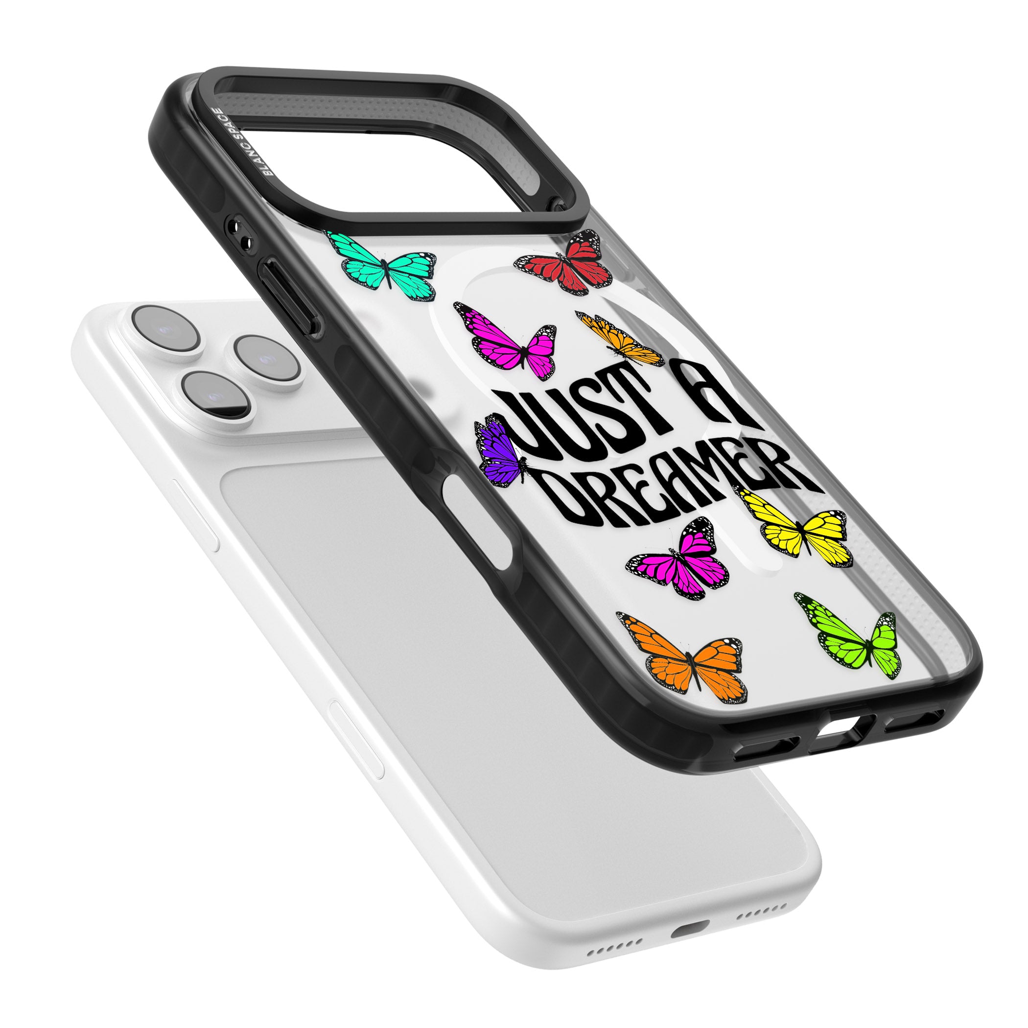 Just A Dreamer Butterfly iPhone 17 Pro Impact Pro Black Phone Case Colours