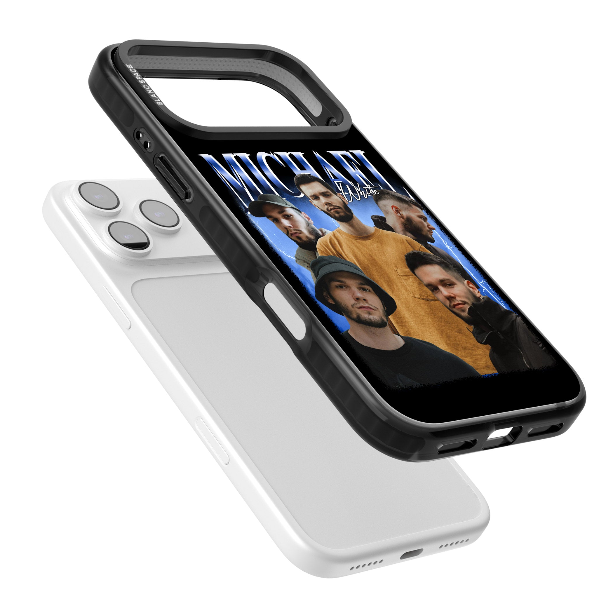 Personalised Airbrush Name & Photo Collage (Blue) iPhone 17 Pro Impact Pro Black Phone Case Colours