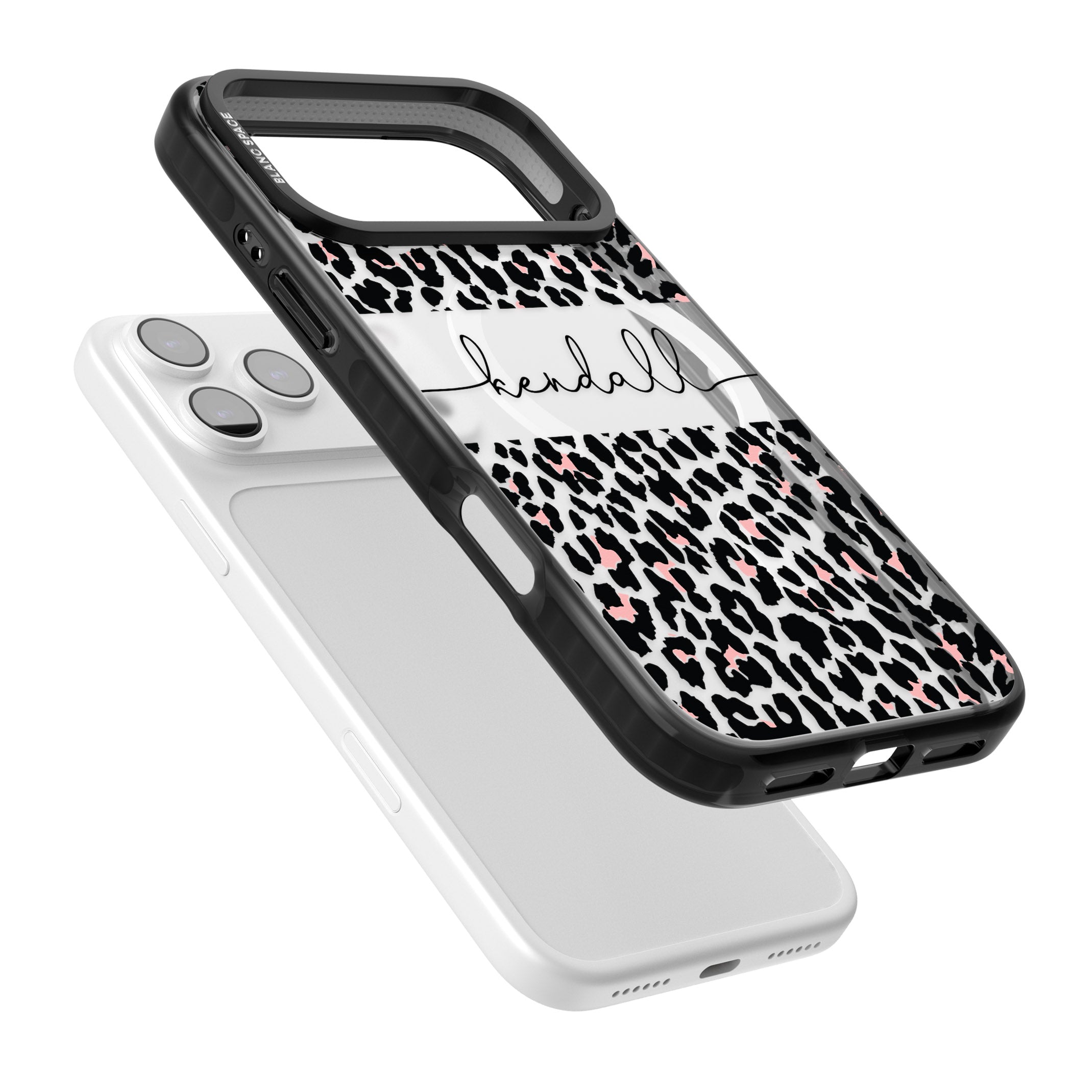 Personalised Cursive Leopard Spots iPhone 17 Pro Max Impact Pro Black Phone Case Colours