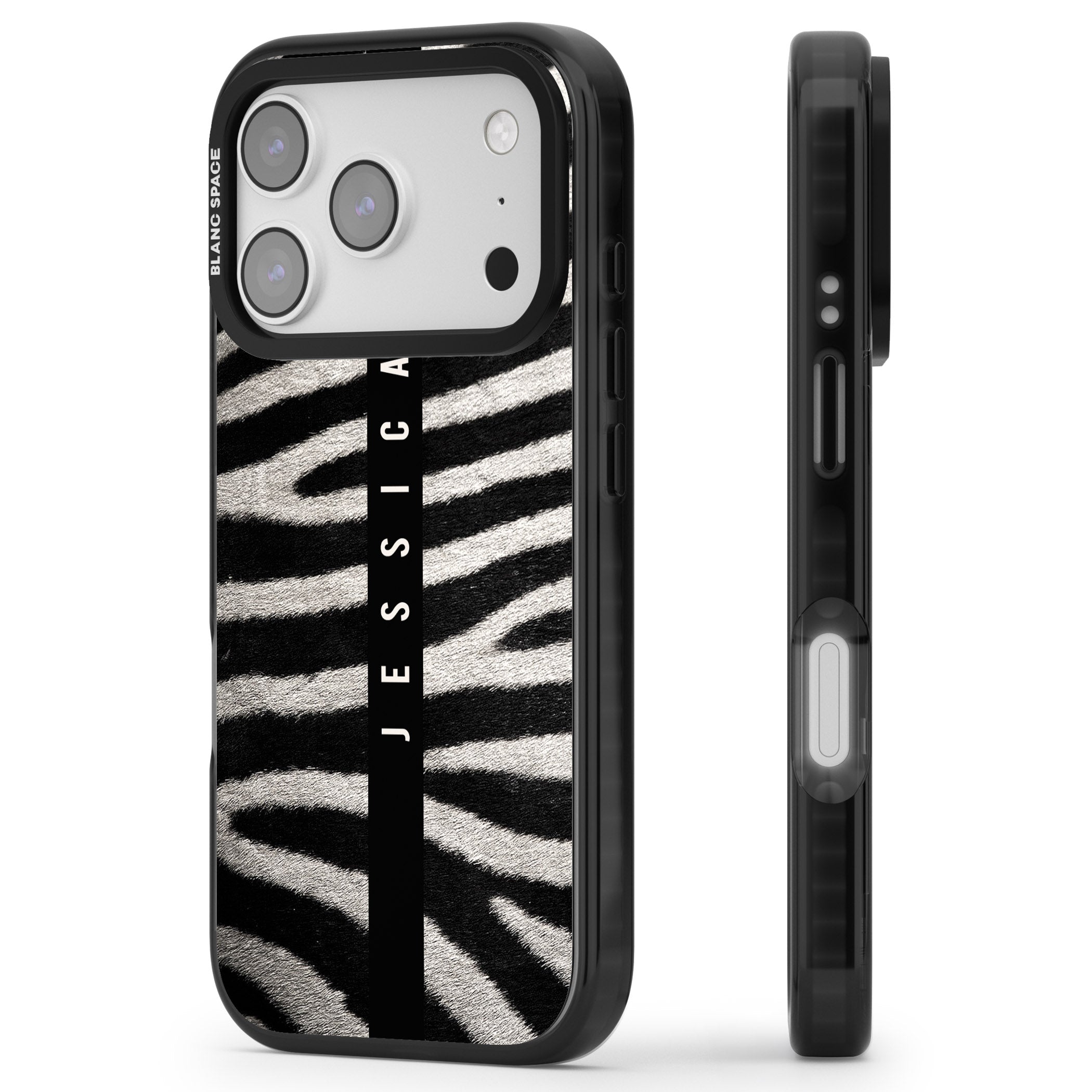 Personalised Zebra Print iPhone 17 Pro Impact Pro Black Phone Case Side Profile