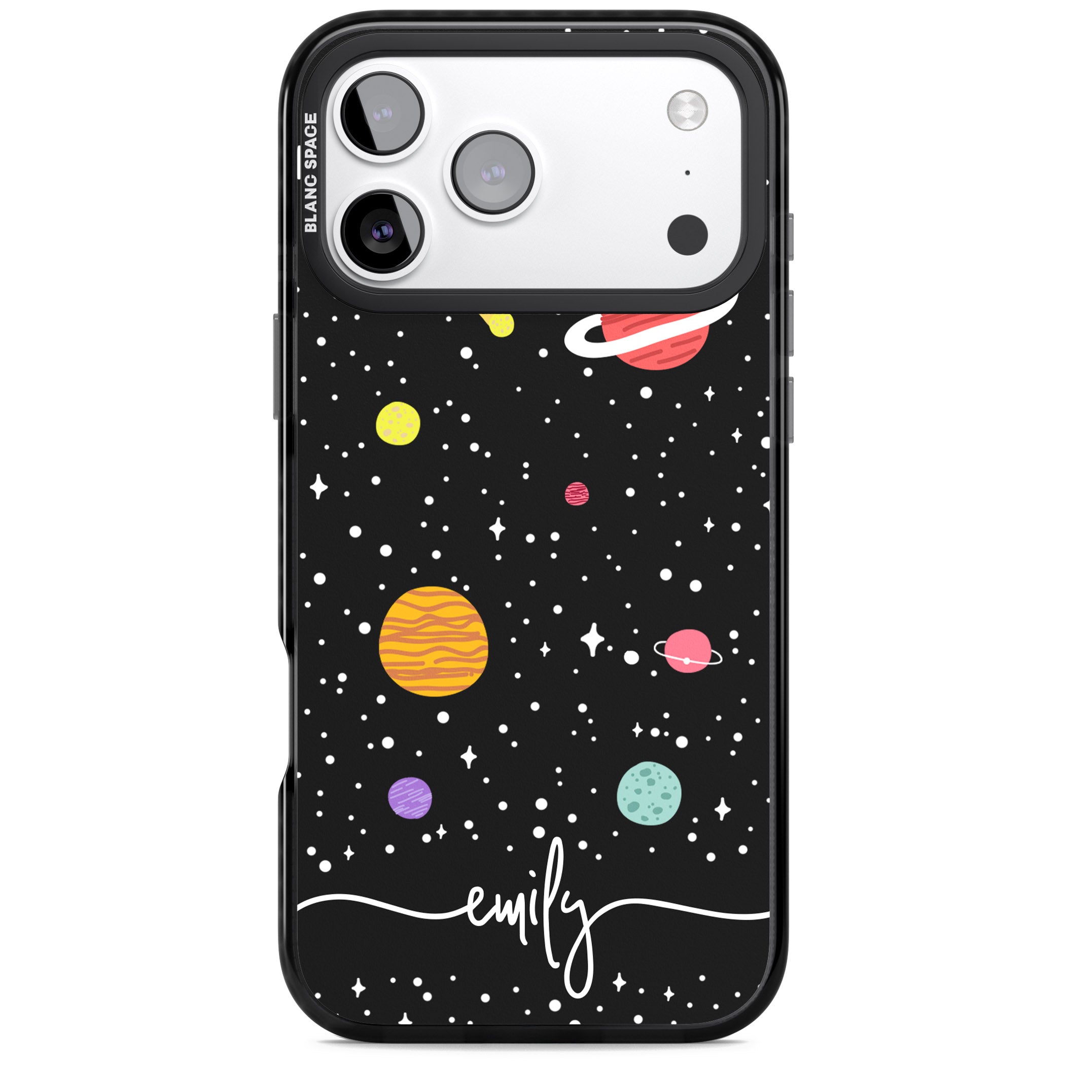Personalised Cute Cartoon Planet iPhone 17 Pro Impact Pro Black Phone Case