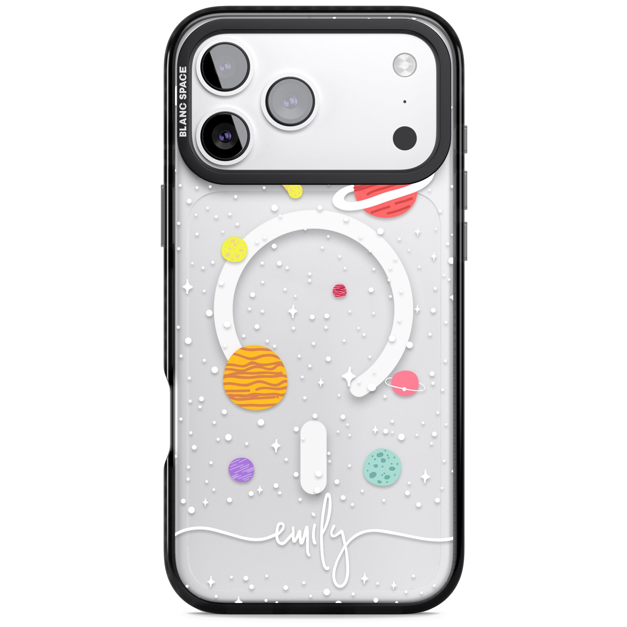 Personalised Cute Cartoon Planet (Clear) iPhone 17 Pro Max Impact Pro Black Phone Case