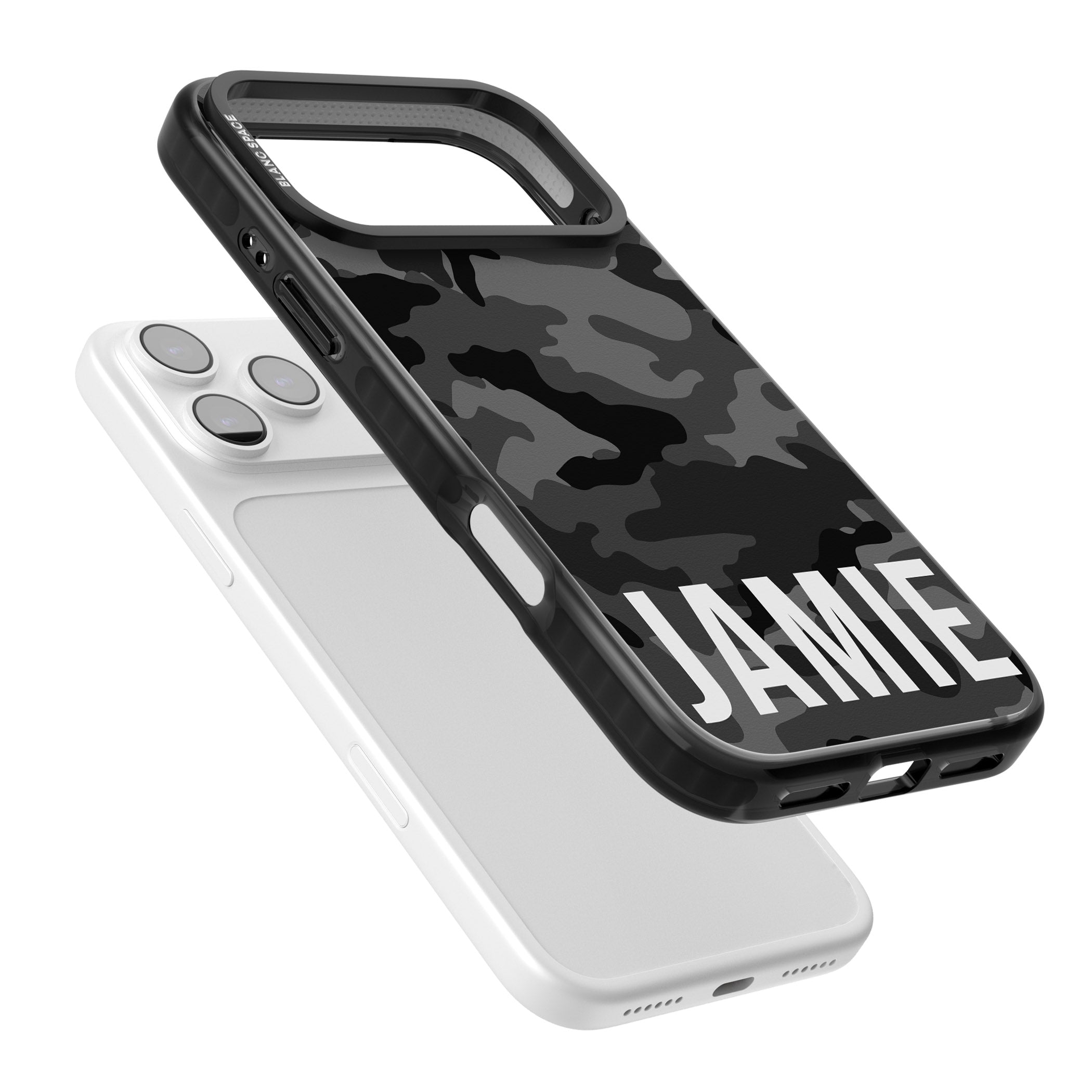 Personalised Black Camo Name Horizontal iPhone 17 Pro Max Impact Pro Black Phone Case Colours