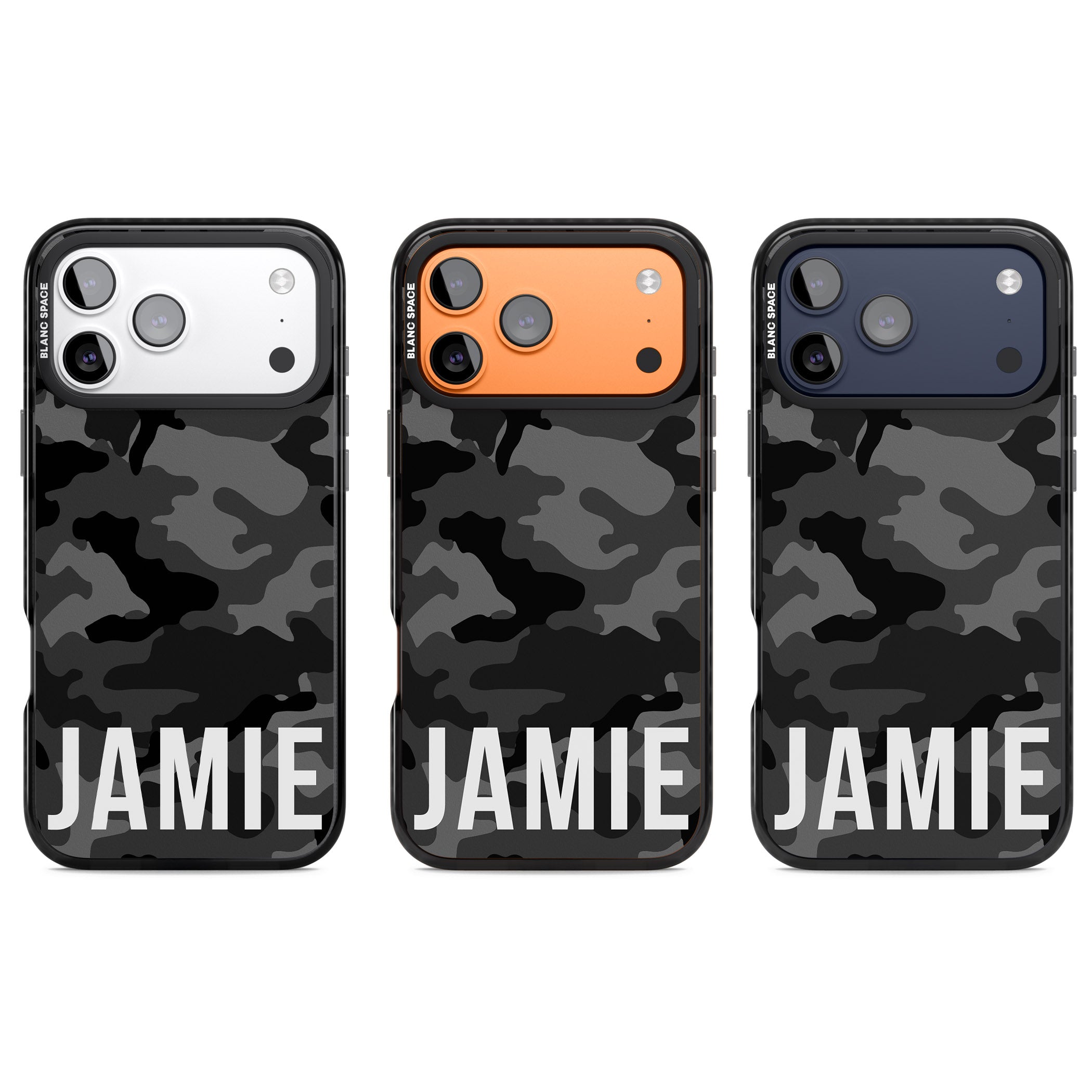 Personalised Black Camo Name Horizontal iPhone 17 Pro Impact Pro Black Phone Case APT Impact Protection