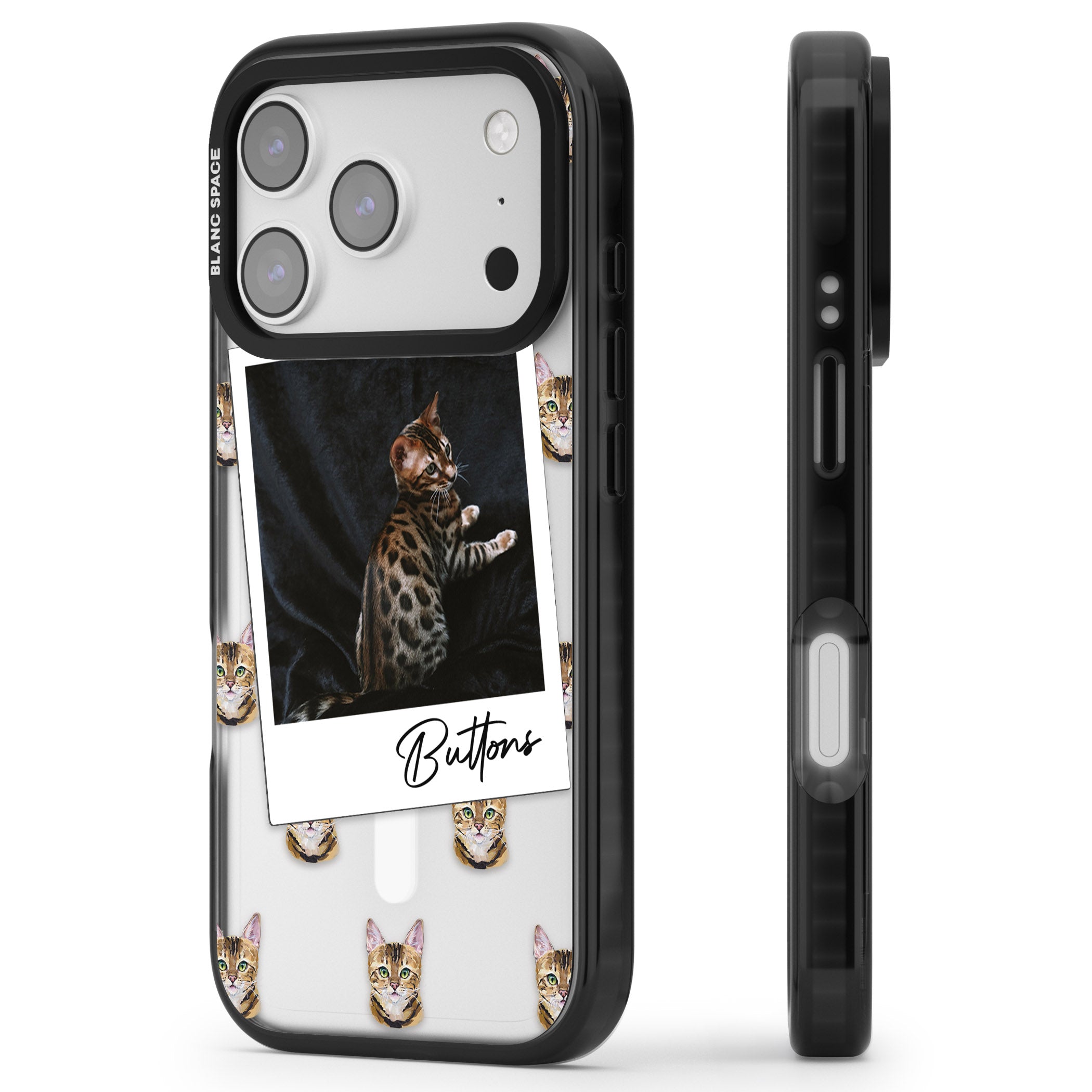 Personalised Bengal Cat Photo iPhone 17 Pro Impact Pro Black Phone Case Side Profile