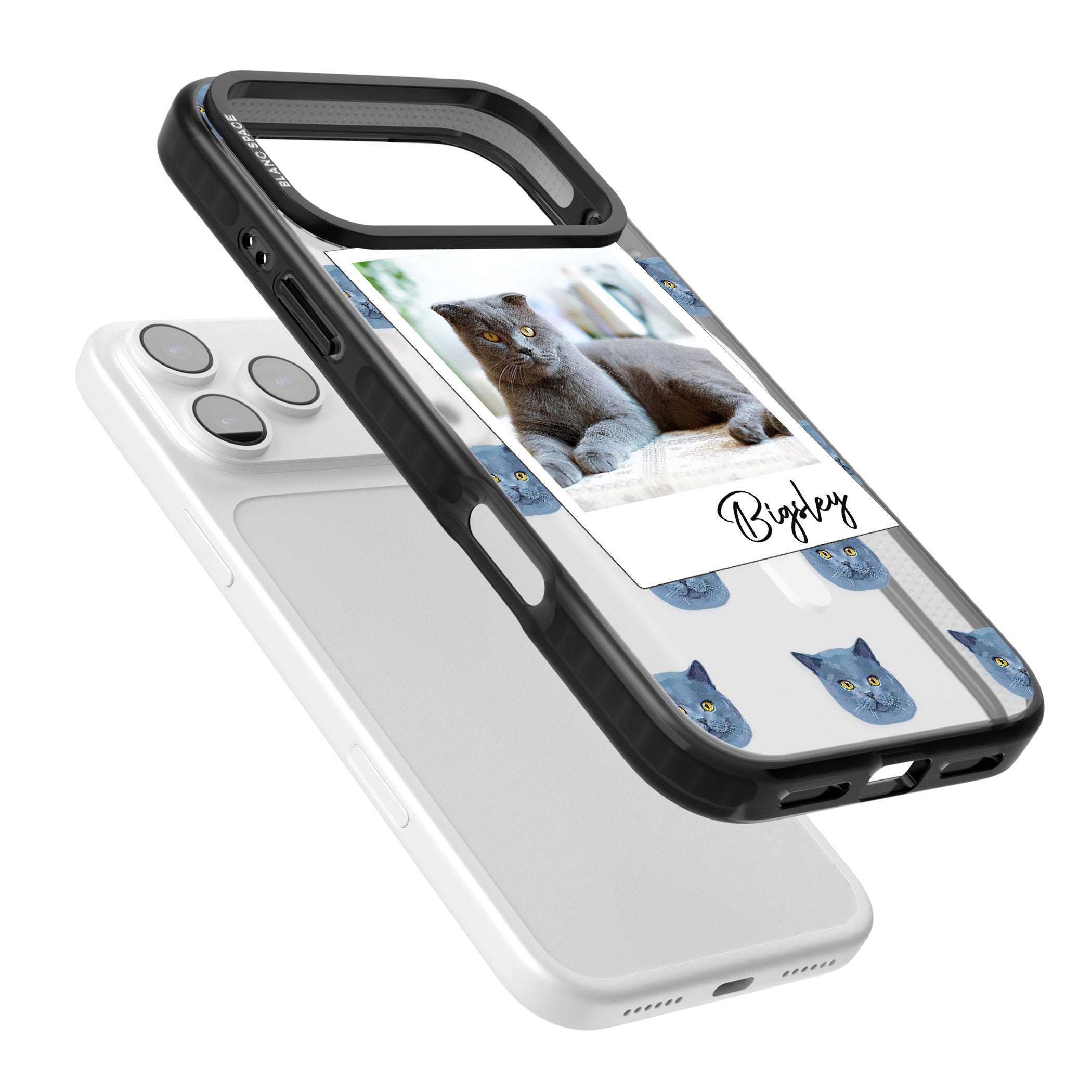 Personalised English Blue Cat Photo iPhone 17 Pro Impact Pro Black Phone Case Colours