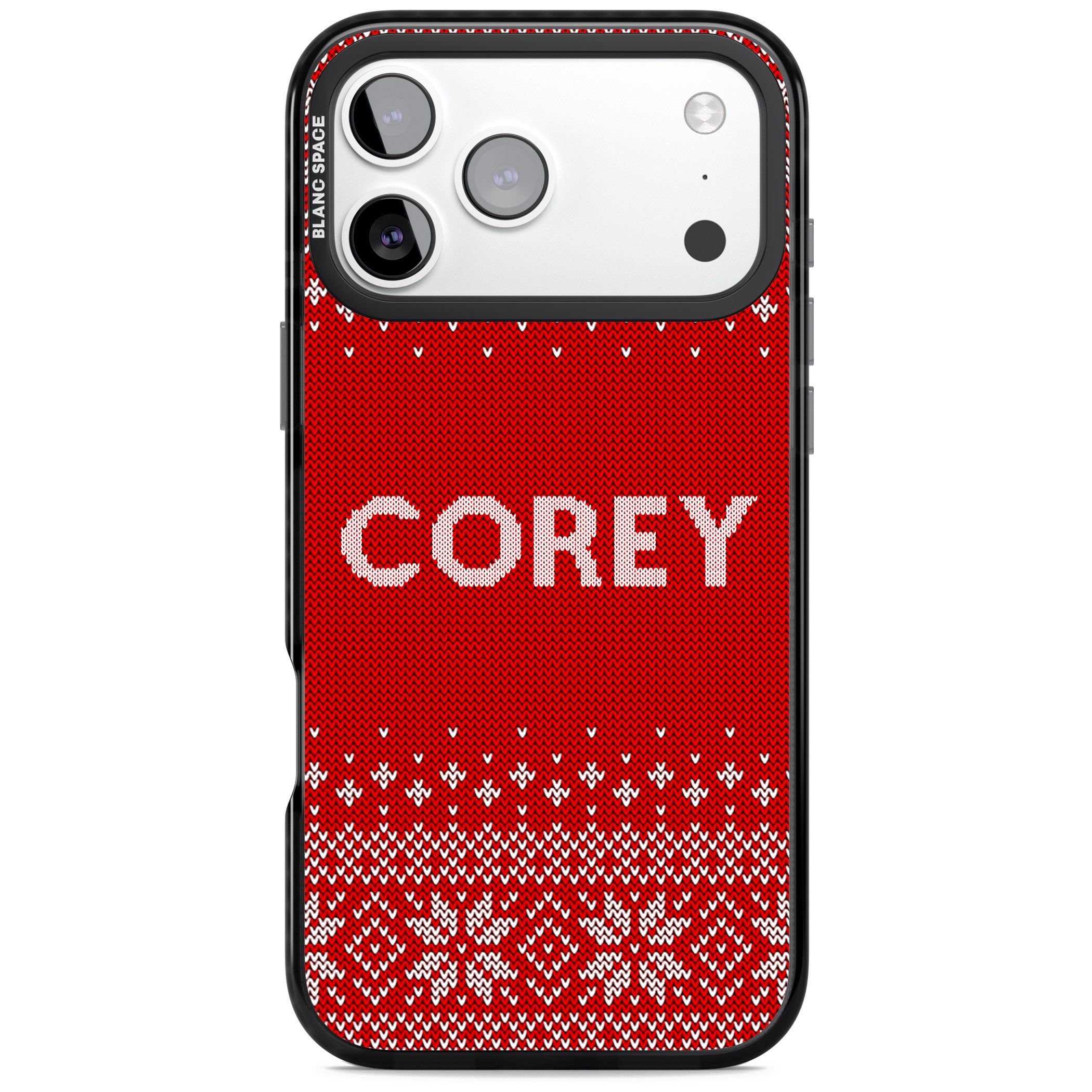 Personalised Red Christmas Knit iPhone 17 Pro Max Impact Pro Black Phone Case