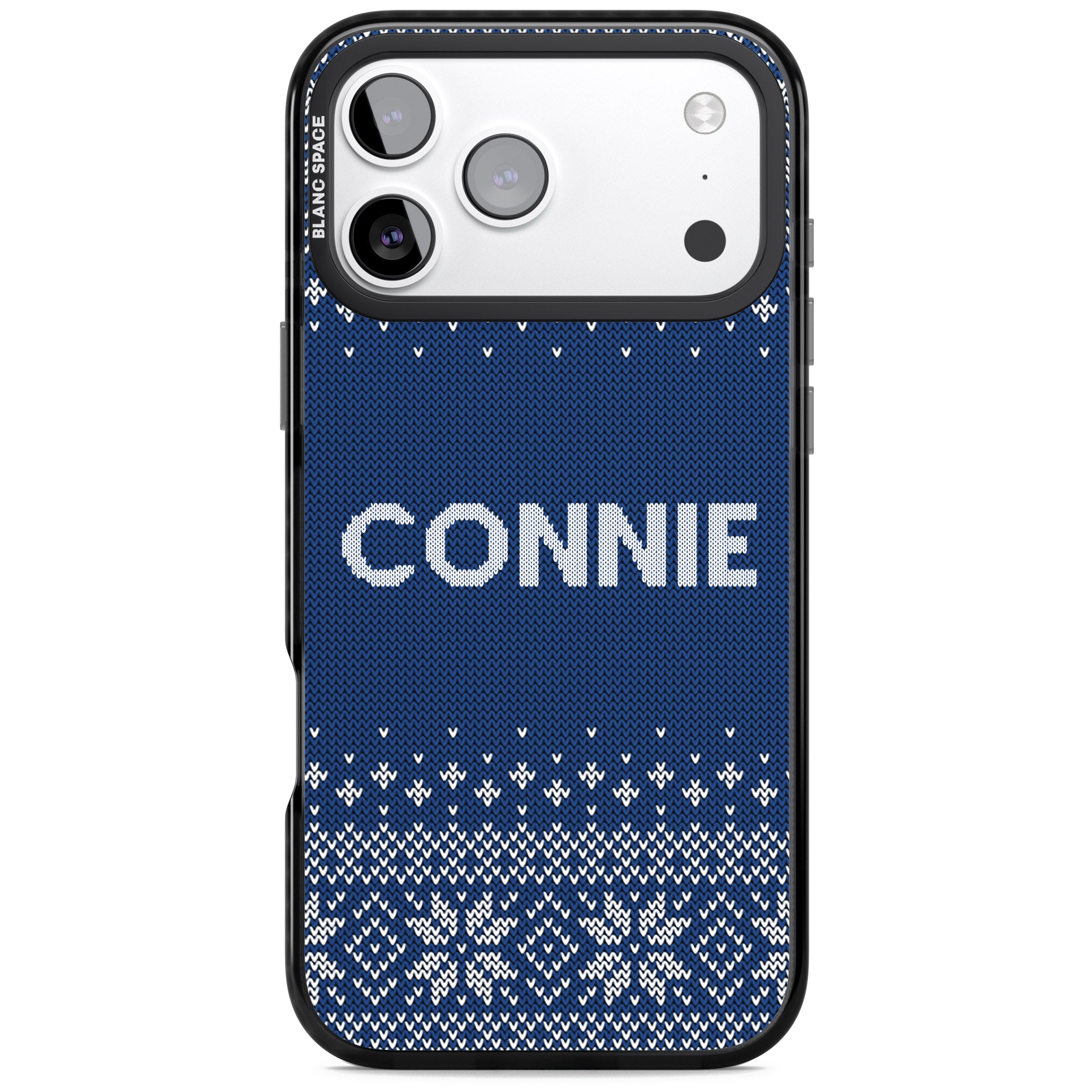 Personalised Blue Knitted Christmas iPhone 17 Pro Max Impact Pro Black Phone Case