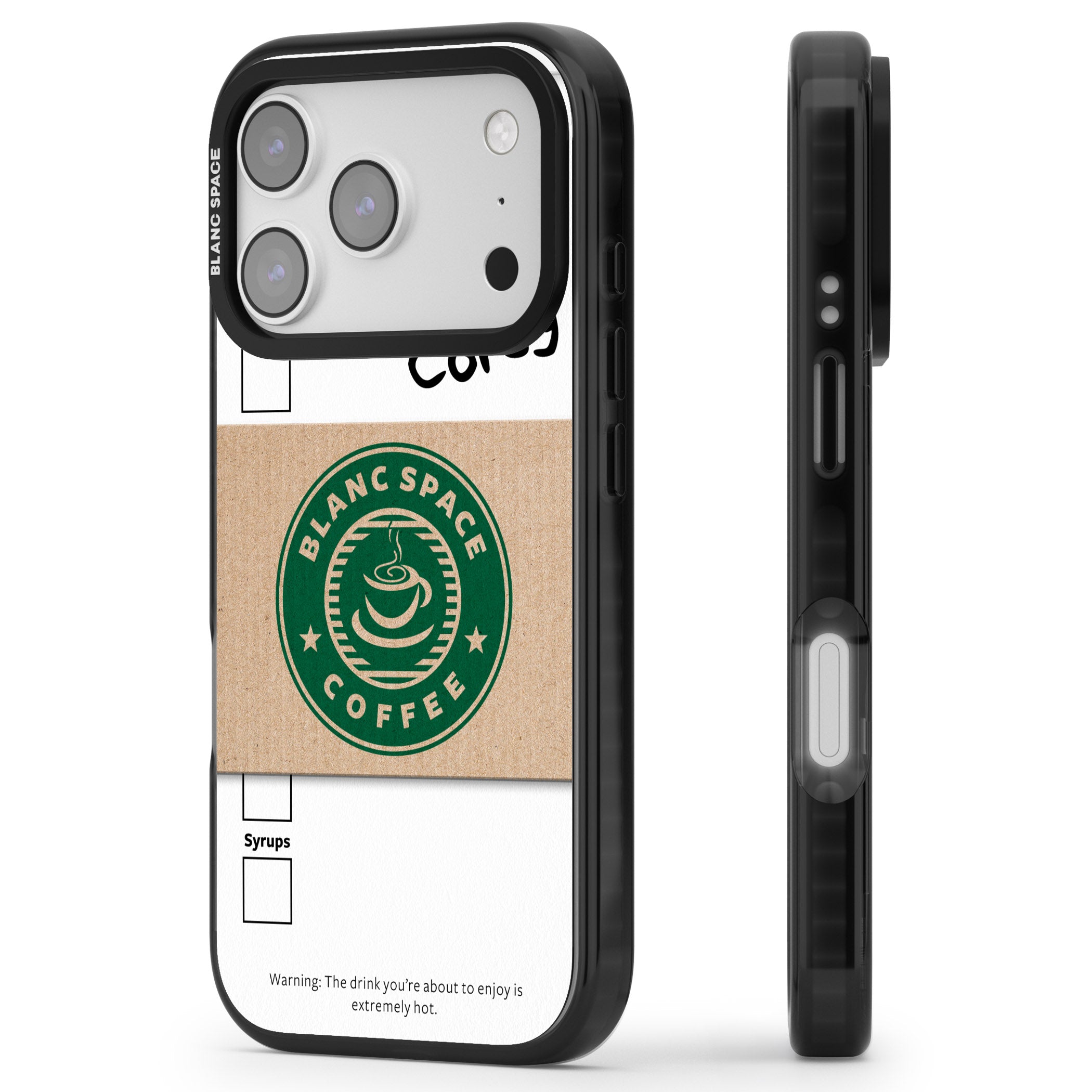 Personalised Coffee Cup iPhone 17 Pro Impact Pro Black Phone Case Side Profile