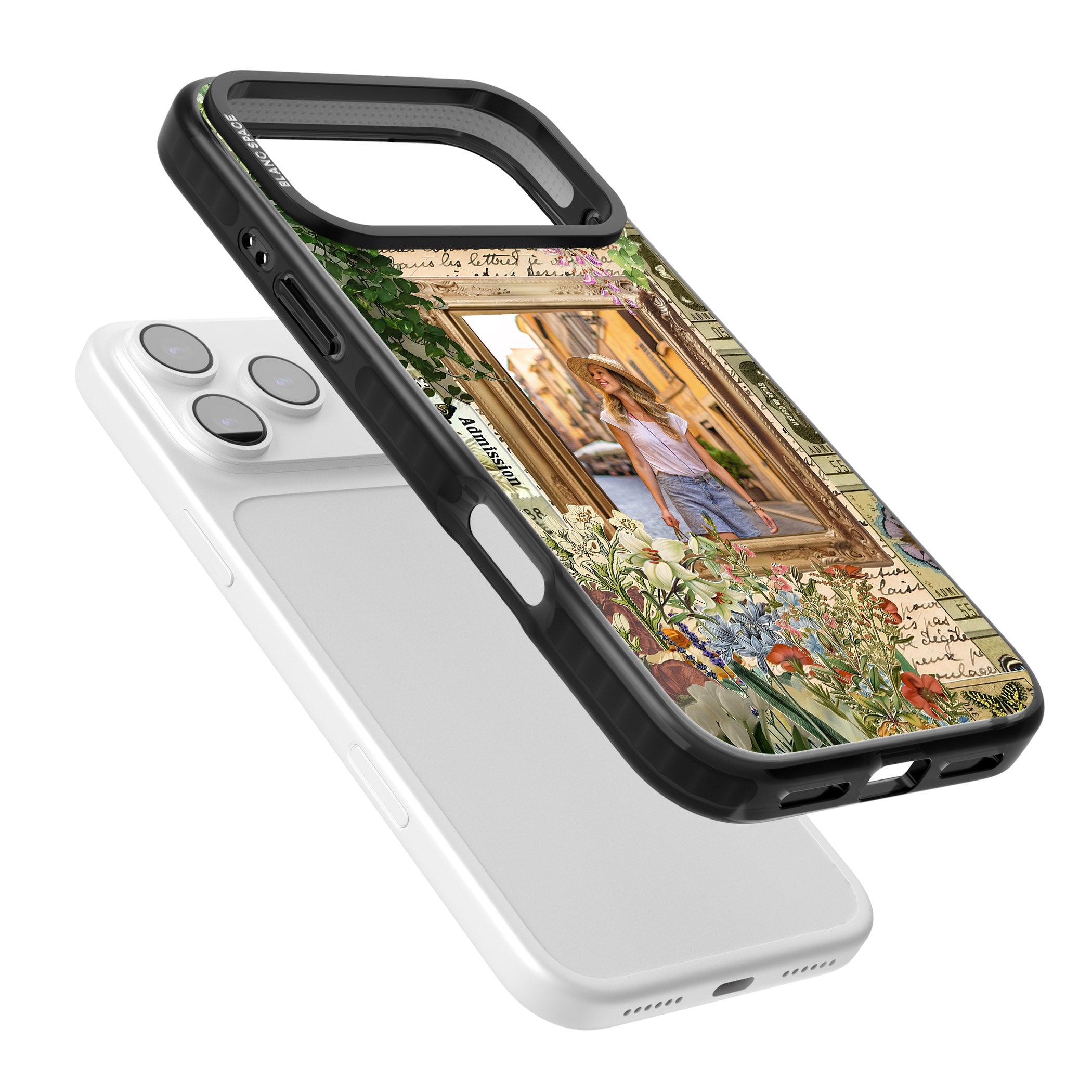 Personalised Tuscan Floral Collage Frame iPhone 17 Pro Impact Pro Black Phone Case Colours
