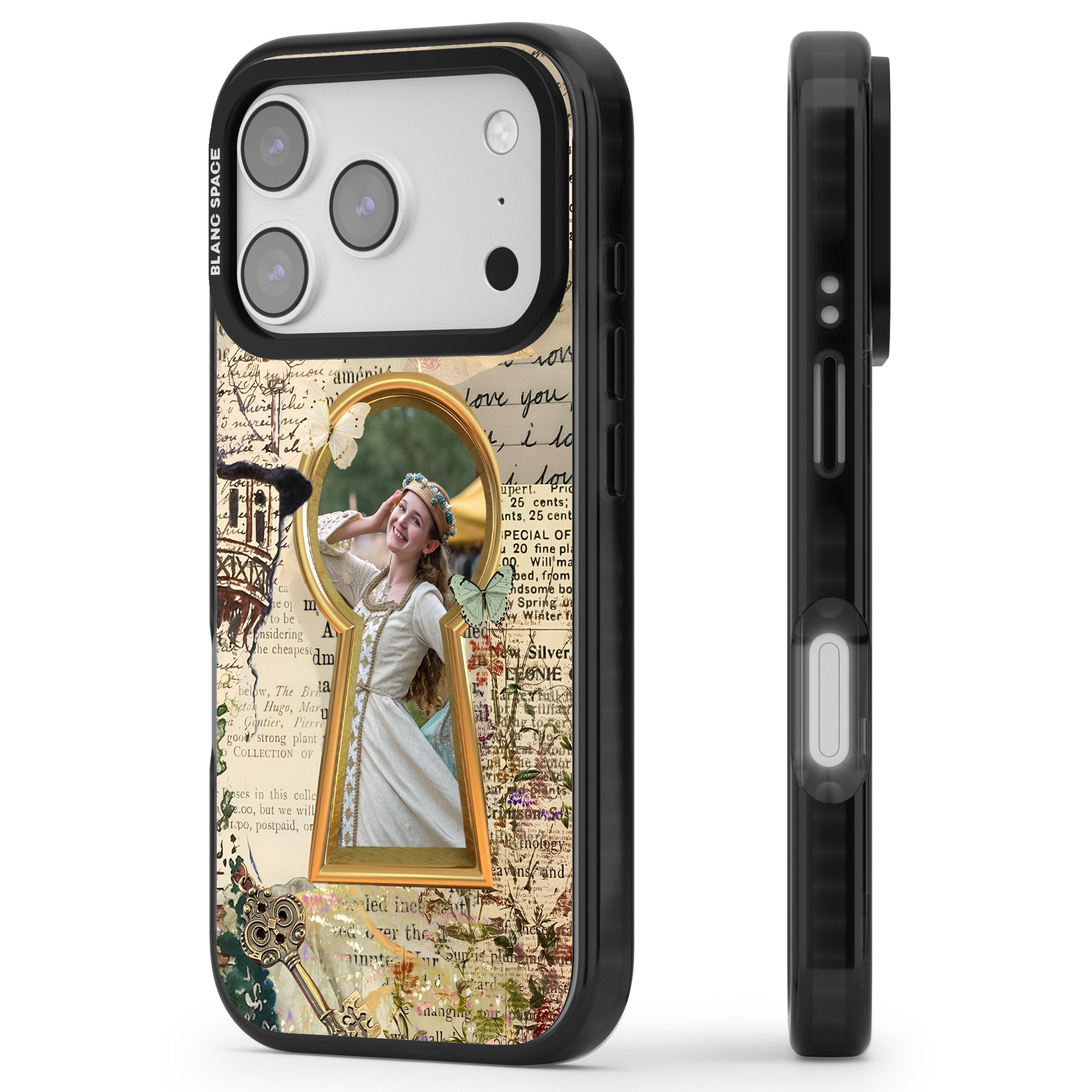 Personalised Bookpage Keyhole Frame iPhone 17 Pro Max Impact Pro Black Phone Case Side Profile