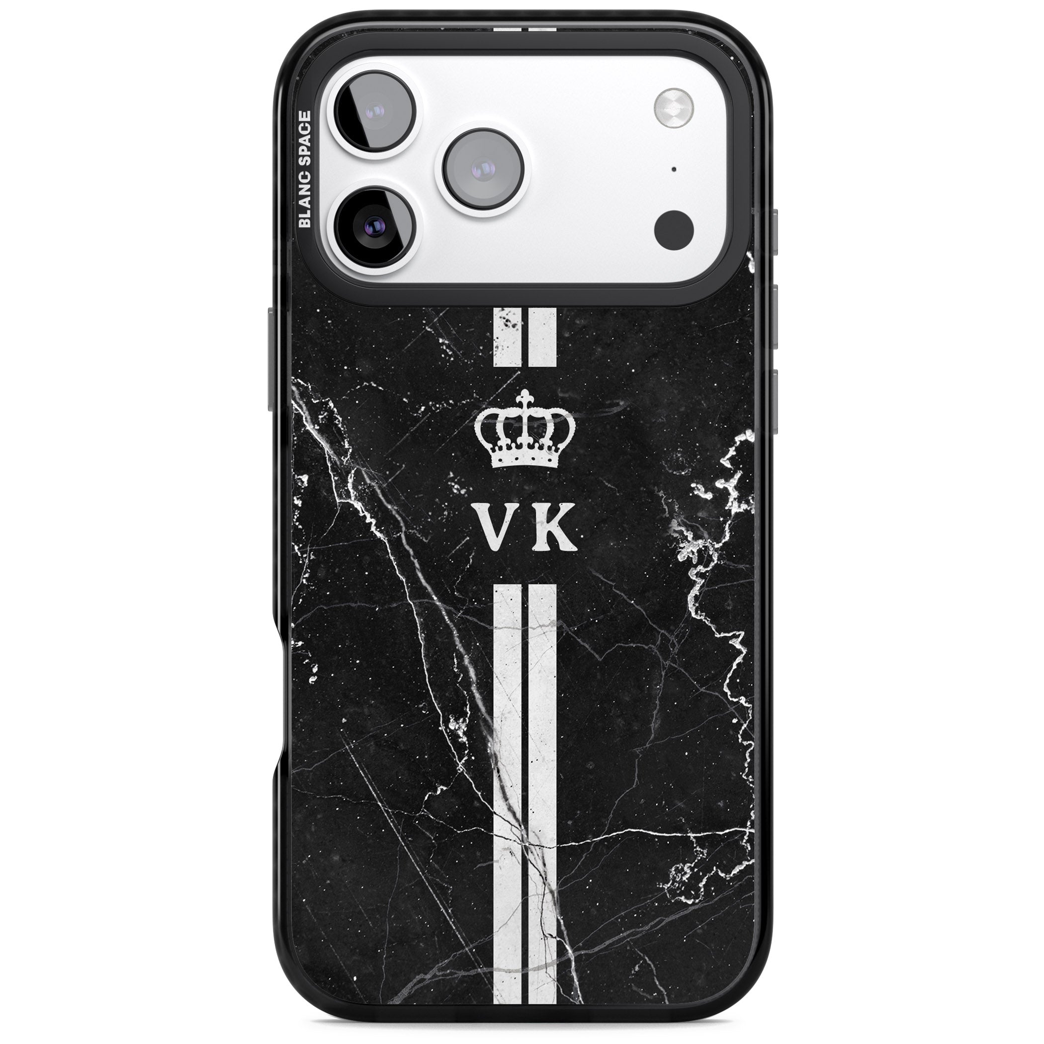 Personalised Black Marble Stripe Initials iPhone 17 Pro Max Impact Pro Black Phone Case