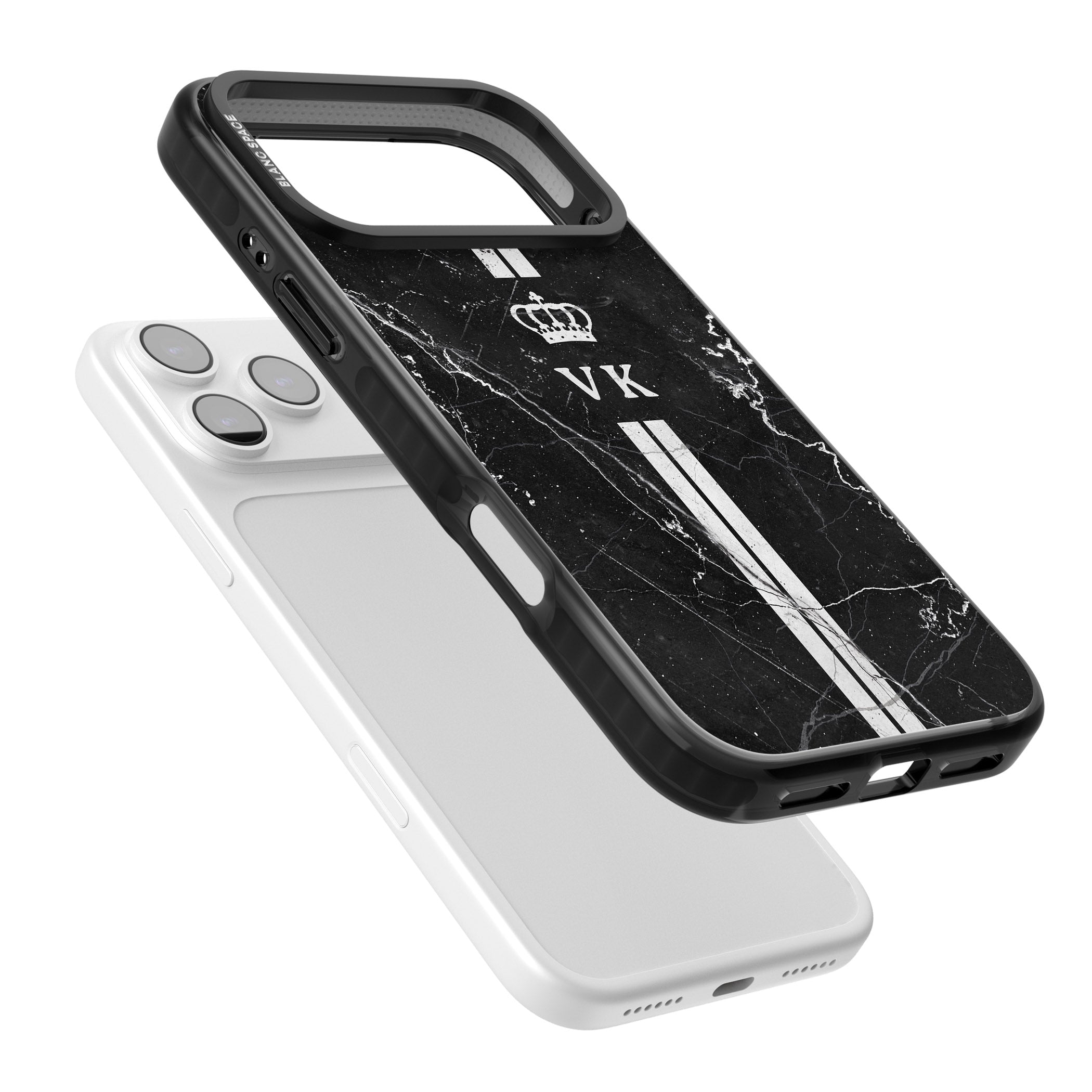 Personalised Black Marble Stripe Initials iPhone 17 Pro Max Impact Pro Black Phone Case Colours