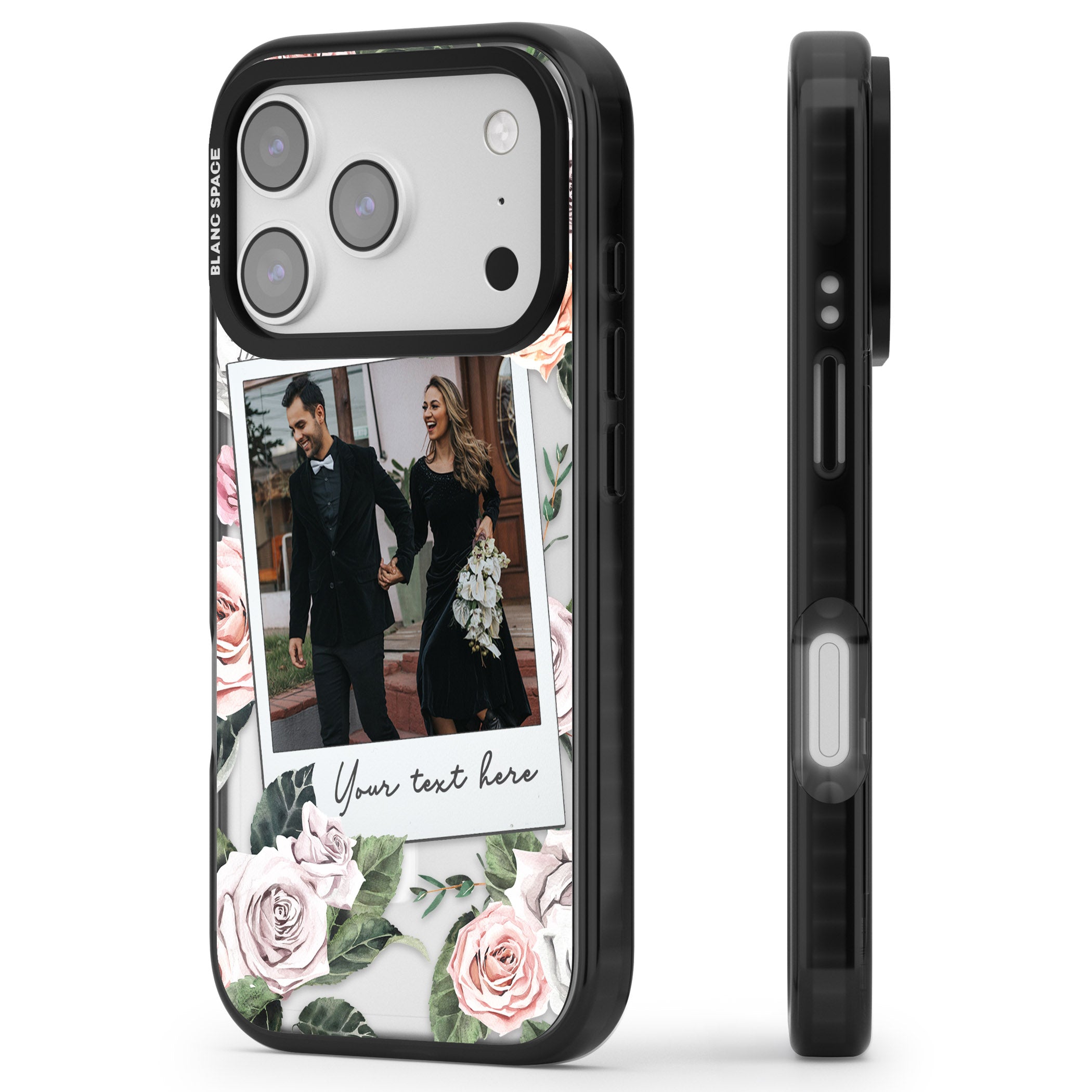 Personalised Floral Instant Camera Photo iPhone 17 Pro Impact Pro Black Phone Case Side Profile