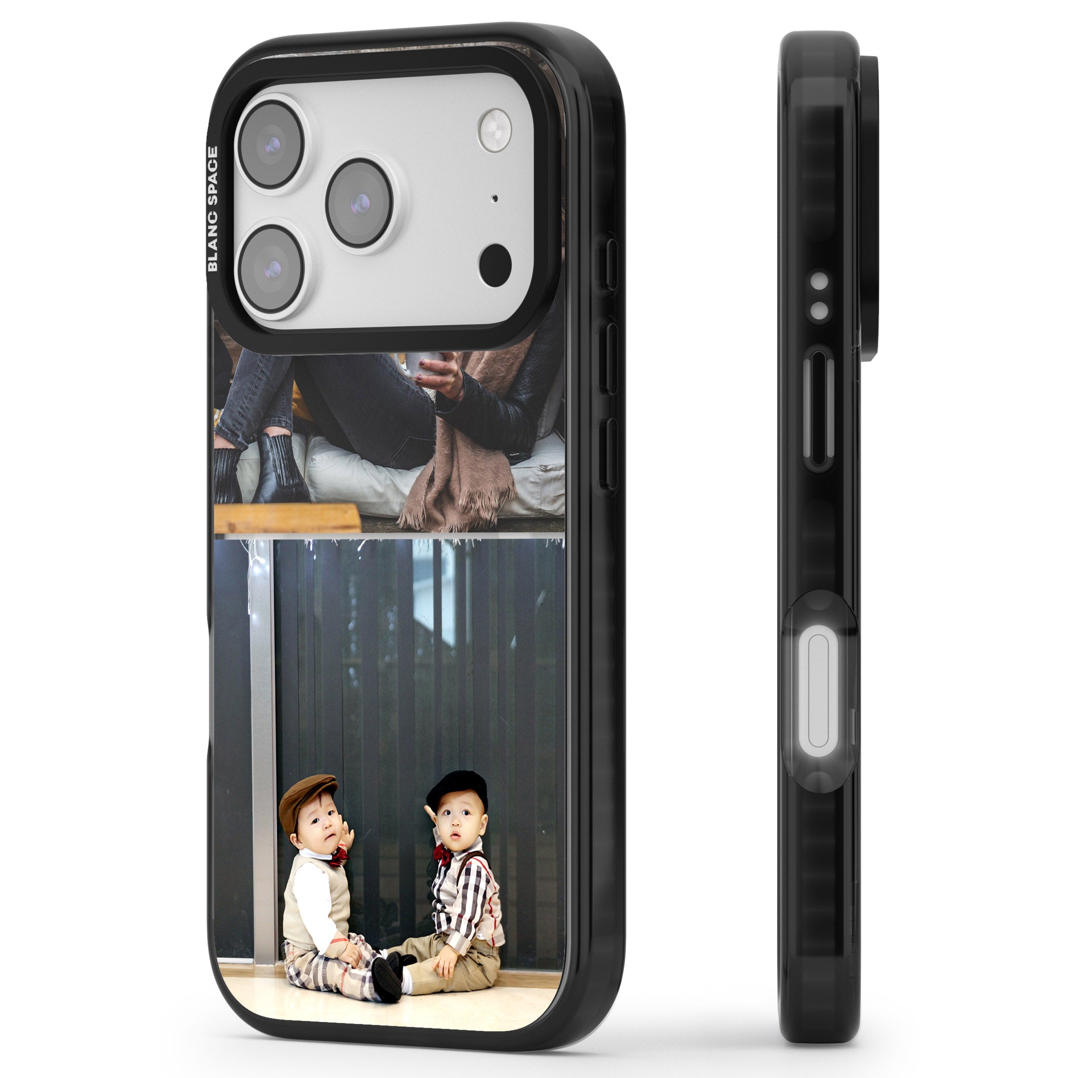 Personalised 2 Photo Grid iPhone 17 Pro Impact Pro Black Phone Case Side Profile