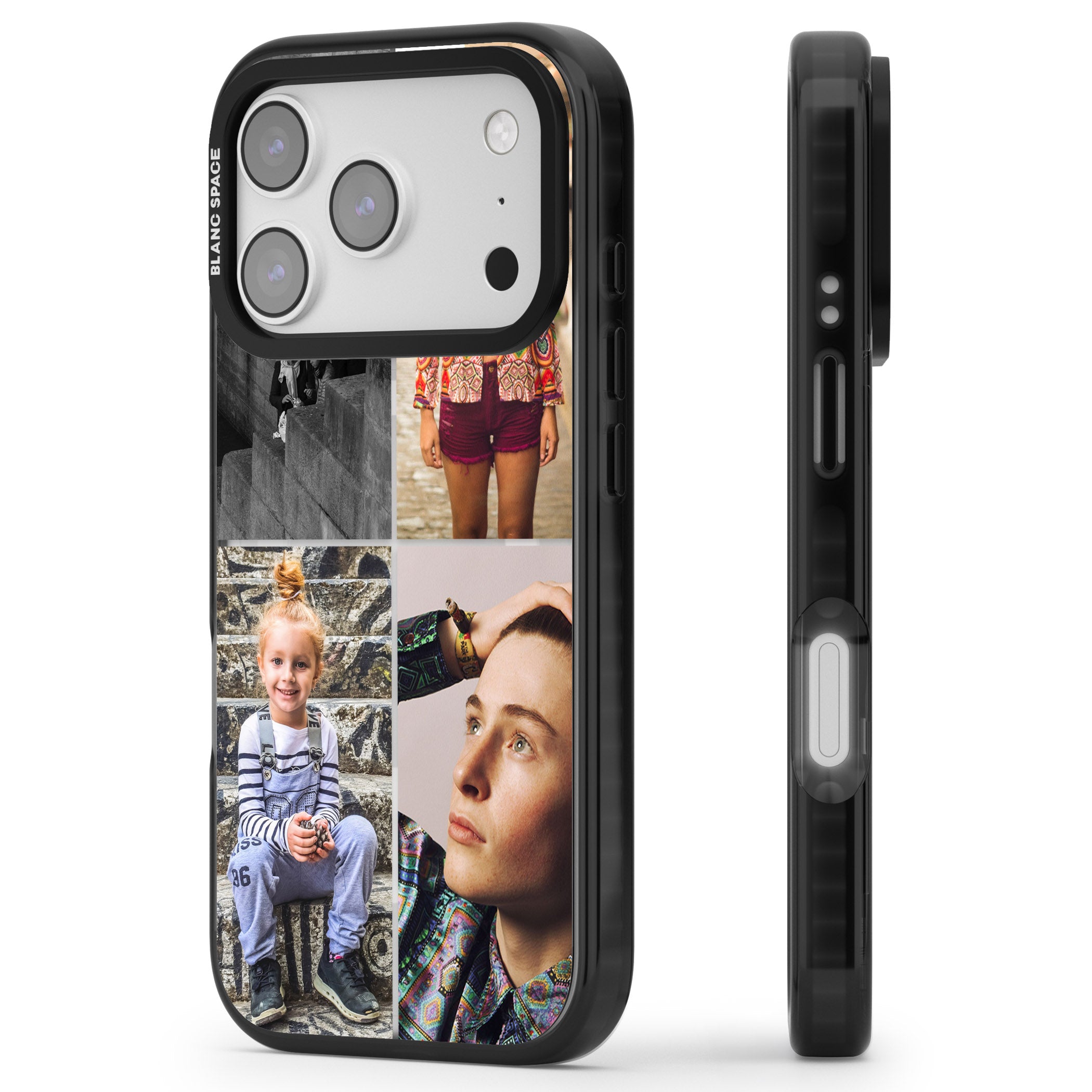 Personalised 4 Photo Grid iPhone 17 Pro Impact Pro Black Phone Case Side Profile