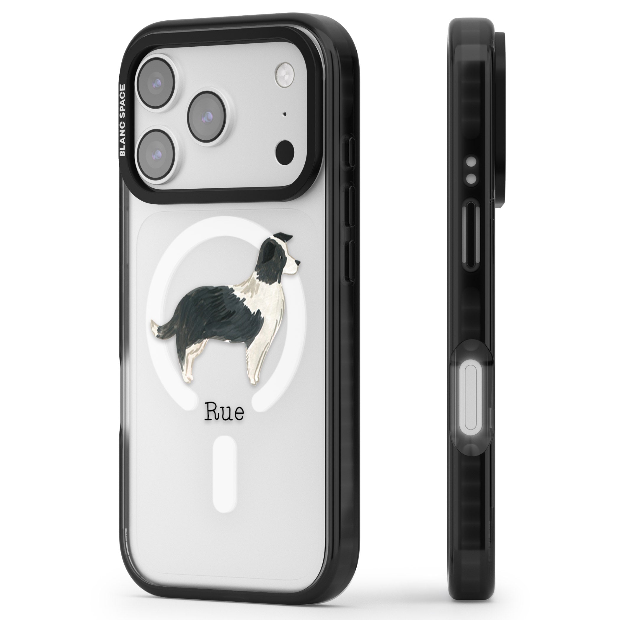Personalised Border Collie iPhone 17 Pro Max Impact Pro Black Phone Case Side Profile