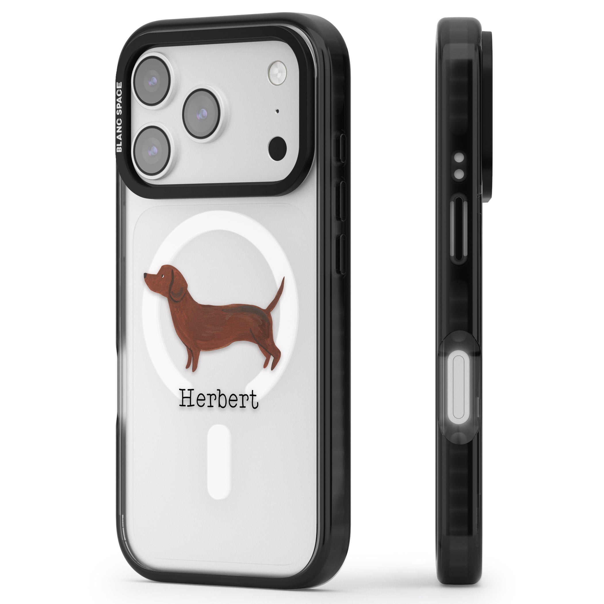 Personalised Sausage Dog iPhone 17 Pro Max Impact Pro Black Phone Case Side Profile