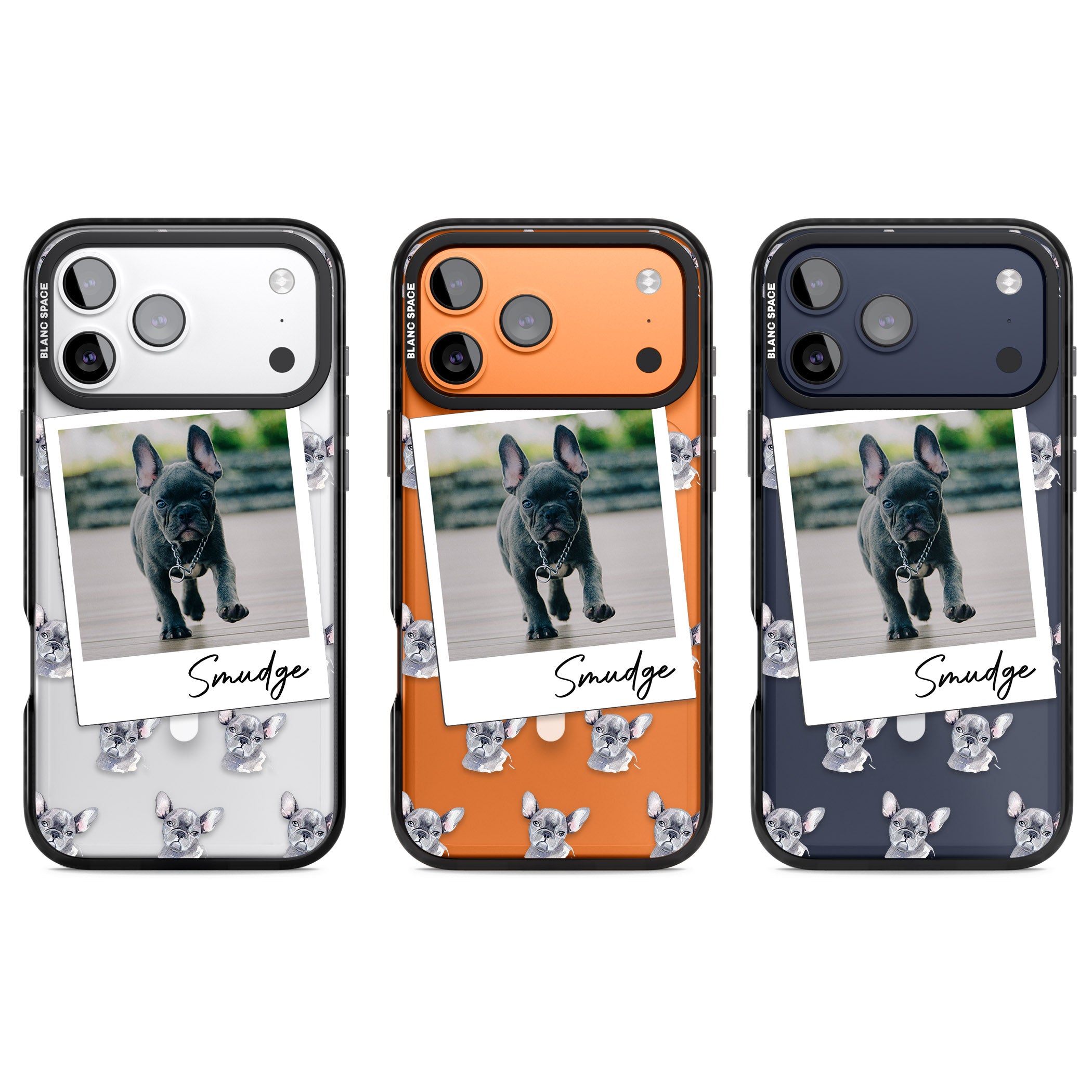 Personalised Grey French Bulldog Instant Camera Photo iPhone 17 Pro Impact Pro Black Phone Case APT Impact Protection