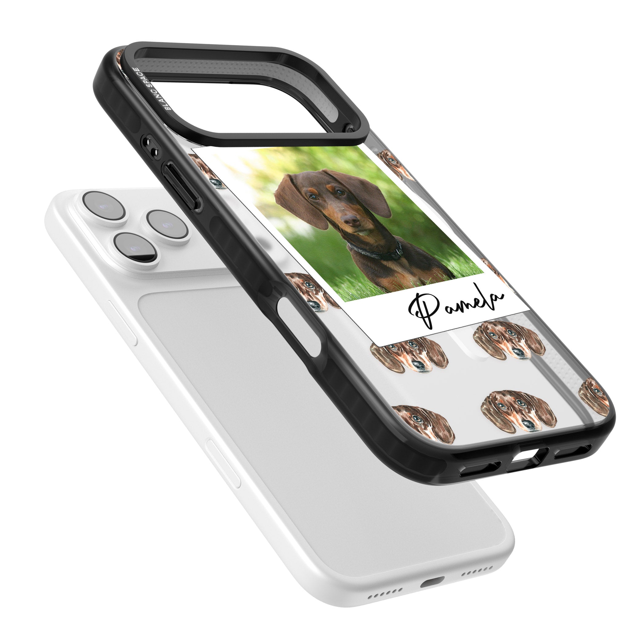 Personalised Brown Dachshund Instant Camera Photo iPhone 17 Pro Impact Pro Black Phone Case Colours