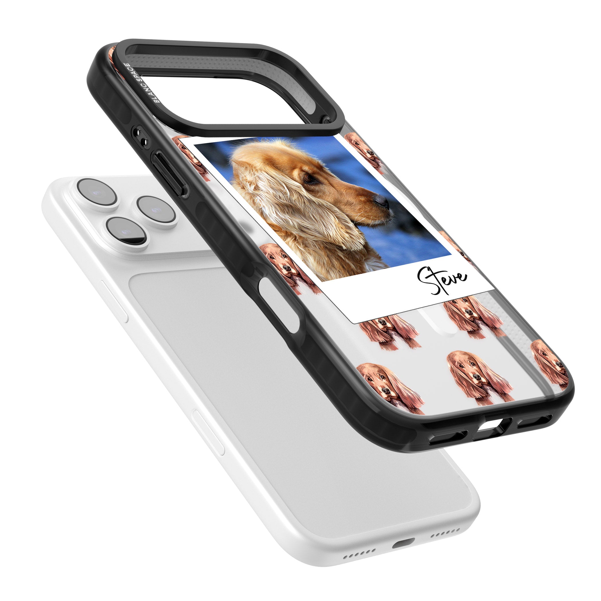 Personalised Cocker Spaniel Instant Camera Photo iPhone 17 Pro Impact Pro Black Phone Case Colours