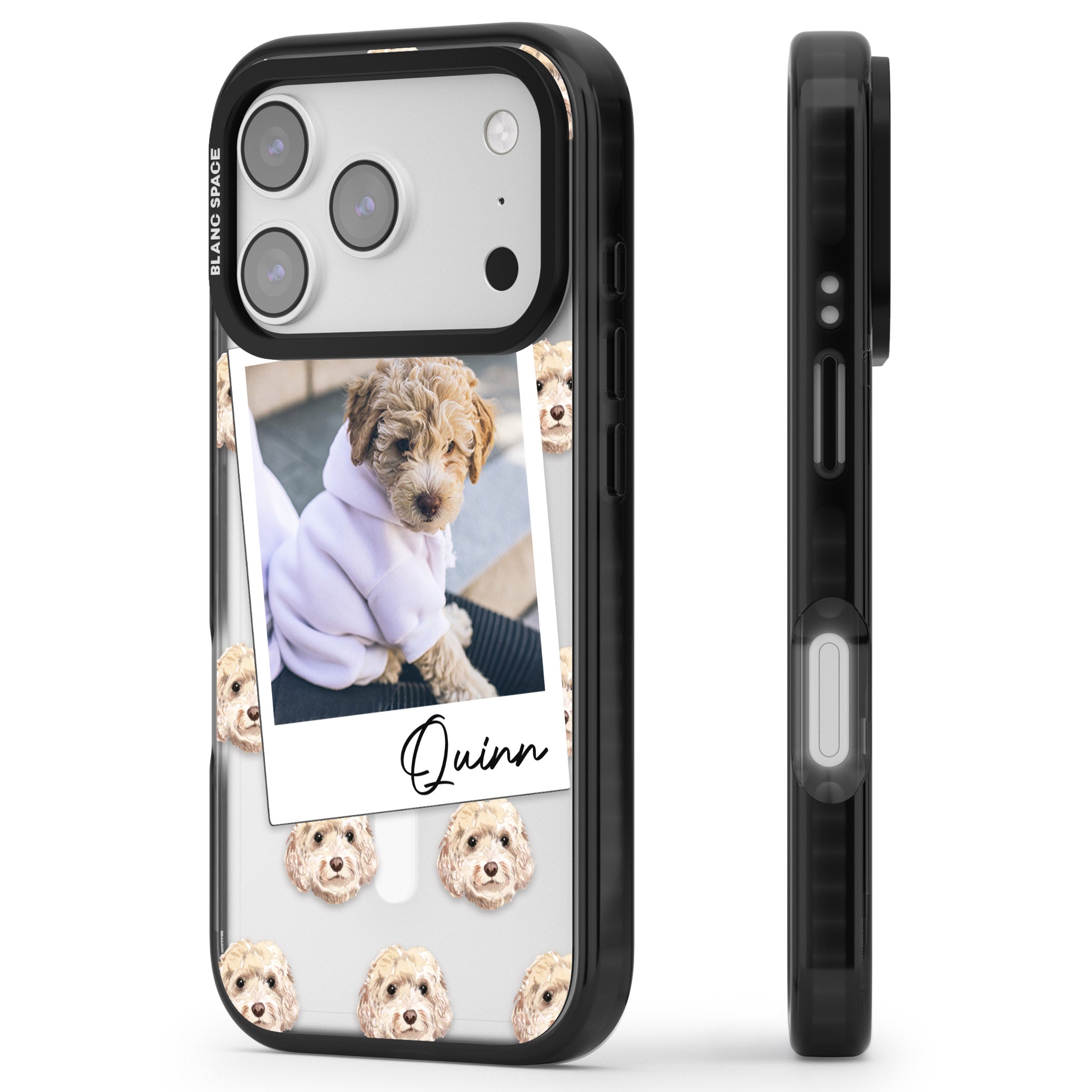 Personalised Cream Cockapoo Instant Camera Photo iPhone 17 Pro Max Impact Pro Black Phone Case Side Profile