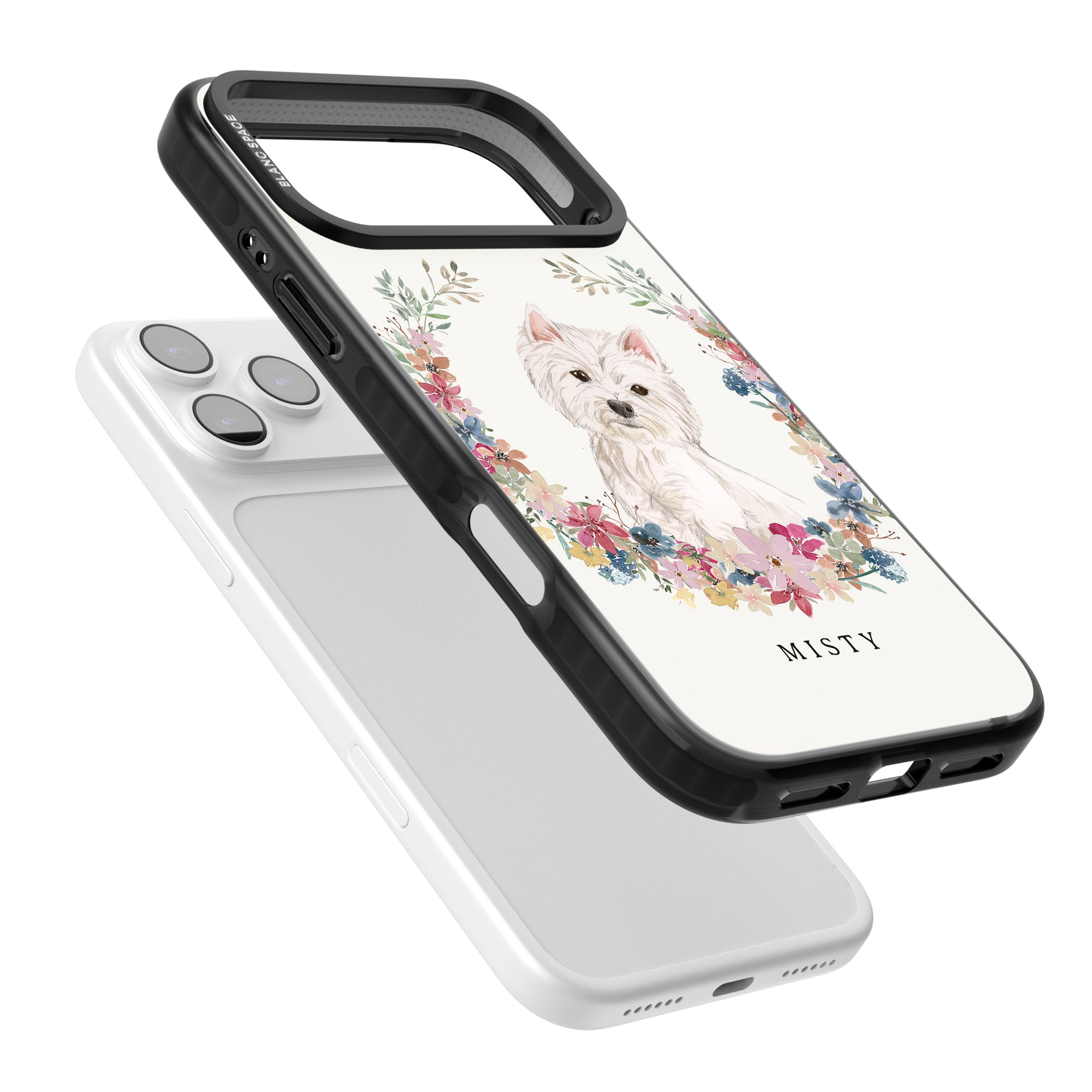 Personalised Westie Floral Portrait iPhone 17 Pro Max Impact Pro Black Phone Case Colours