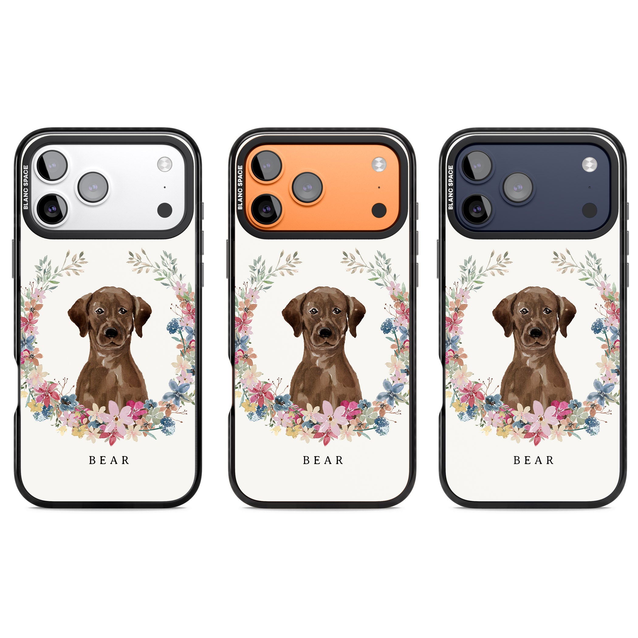 Personalised Chocolate Labrador Floral Portrait iPhone 17 Pro Impact Pro Black Phone Case APT Impact Protection