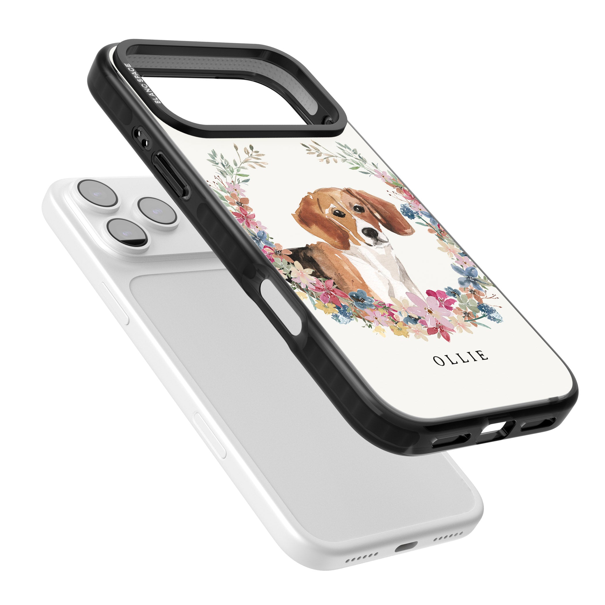 Personalised Beagle Floral Portrait iPhone 17 Pro Impact Pro Black Phone Case Colours