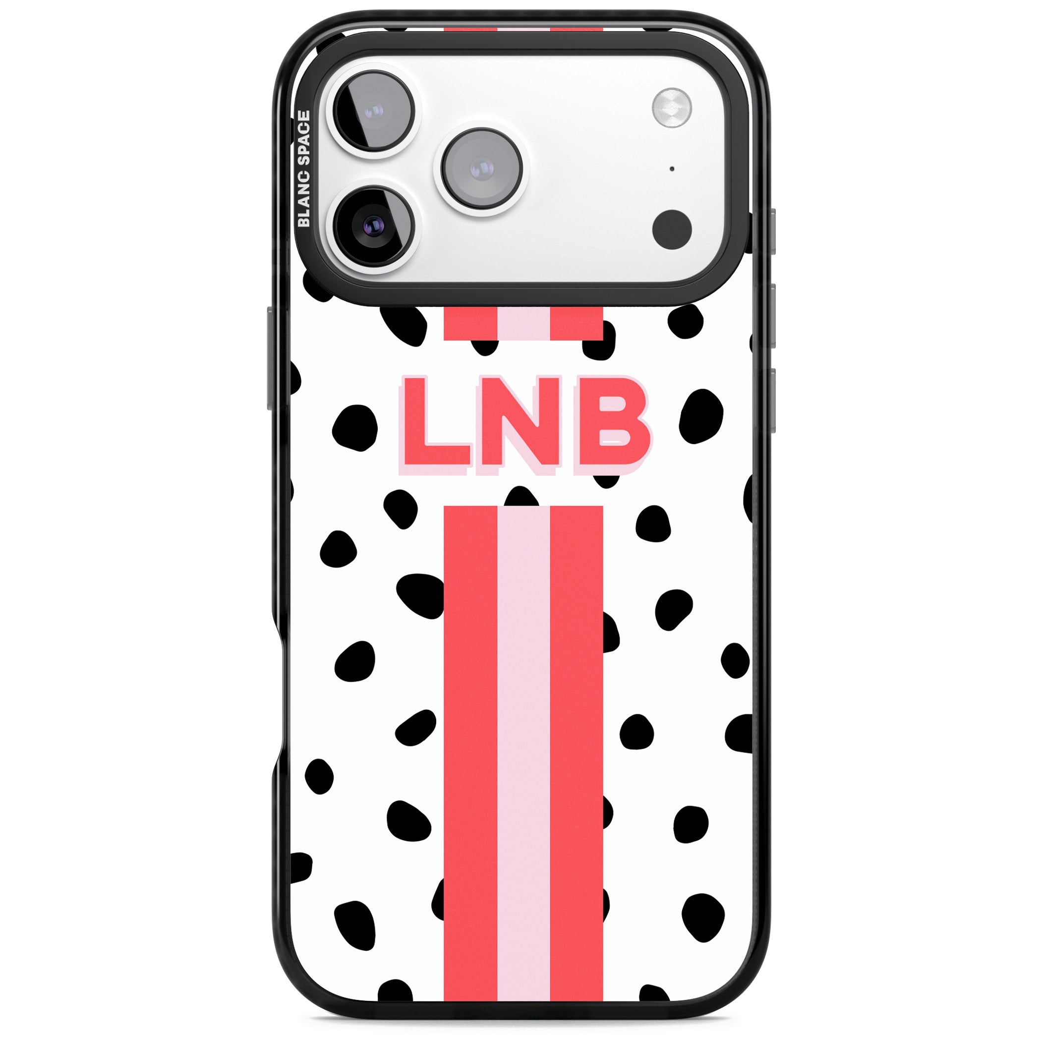 Personalised Polka & Pink Stripe iPhone 17 Pro Impact Pro Black Phone Case