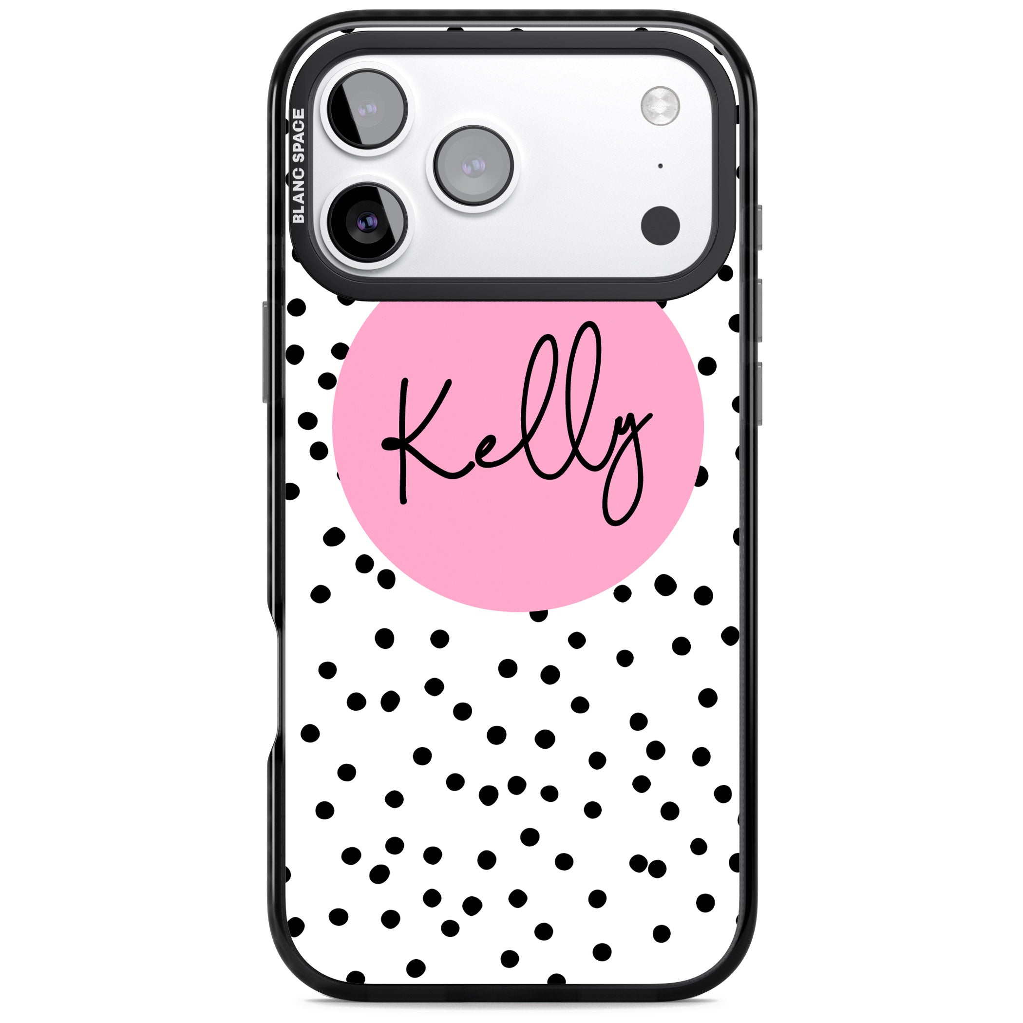 Personalised Pink Circle & Dots iPhone 17 Pro Impact Pro Black Phone Case