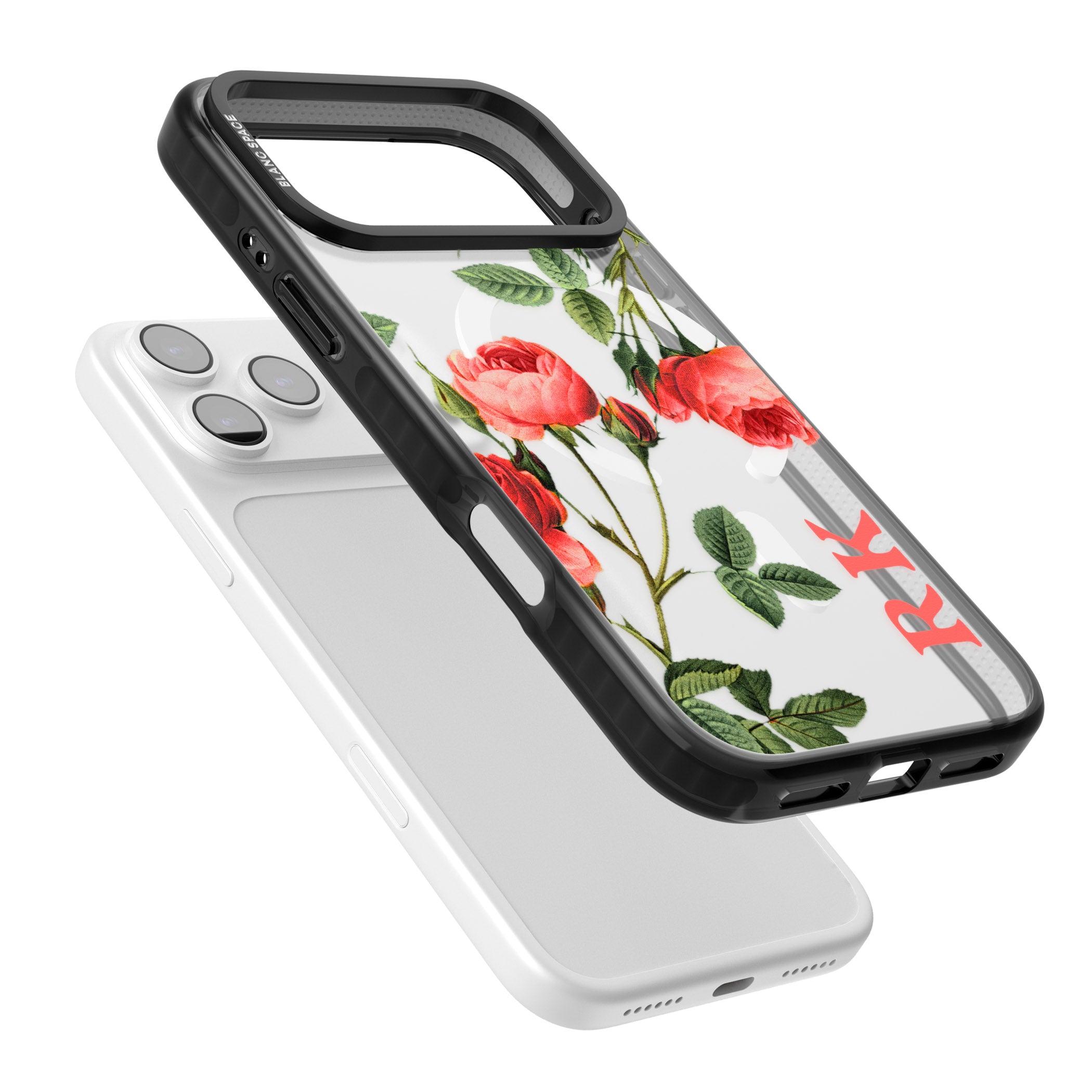 Personalised Vintage Floral Rose iPhone 17 Pro Impact Pro Black Phone Case Colours