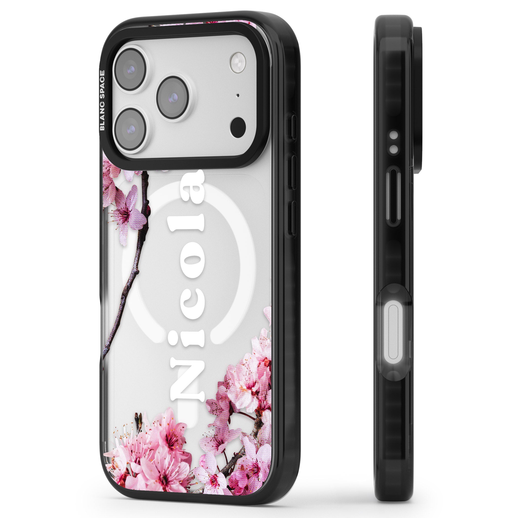 Personalised Cherry Blossom Elegance Classic iPhone 17 Pro Impact Pro Black Phone Case Side Profile