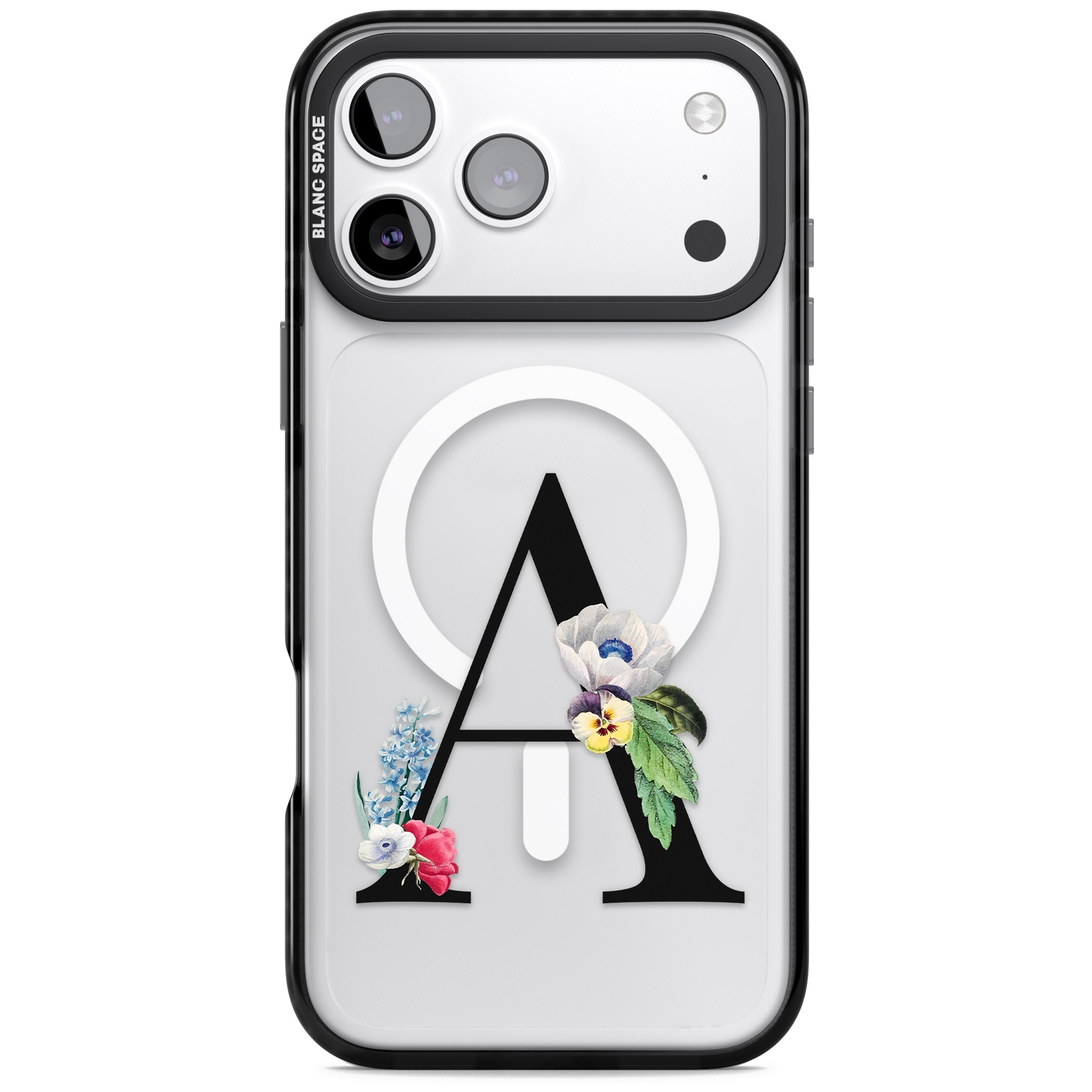 Personalised Floral Initial iPhone 17 Pro Impact Pro Black Phone Case