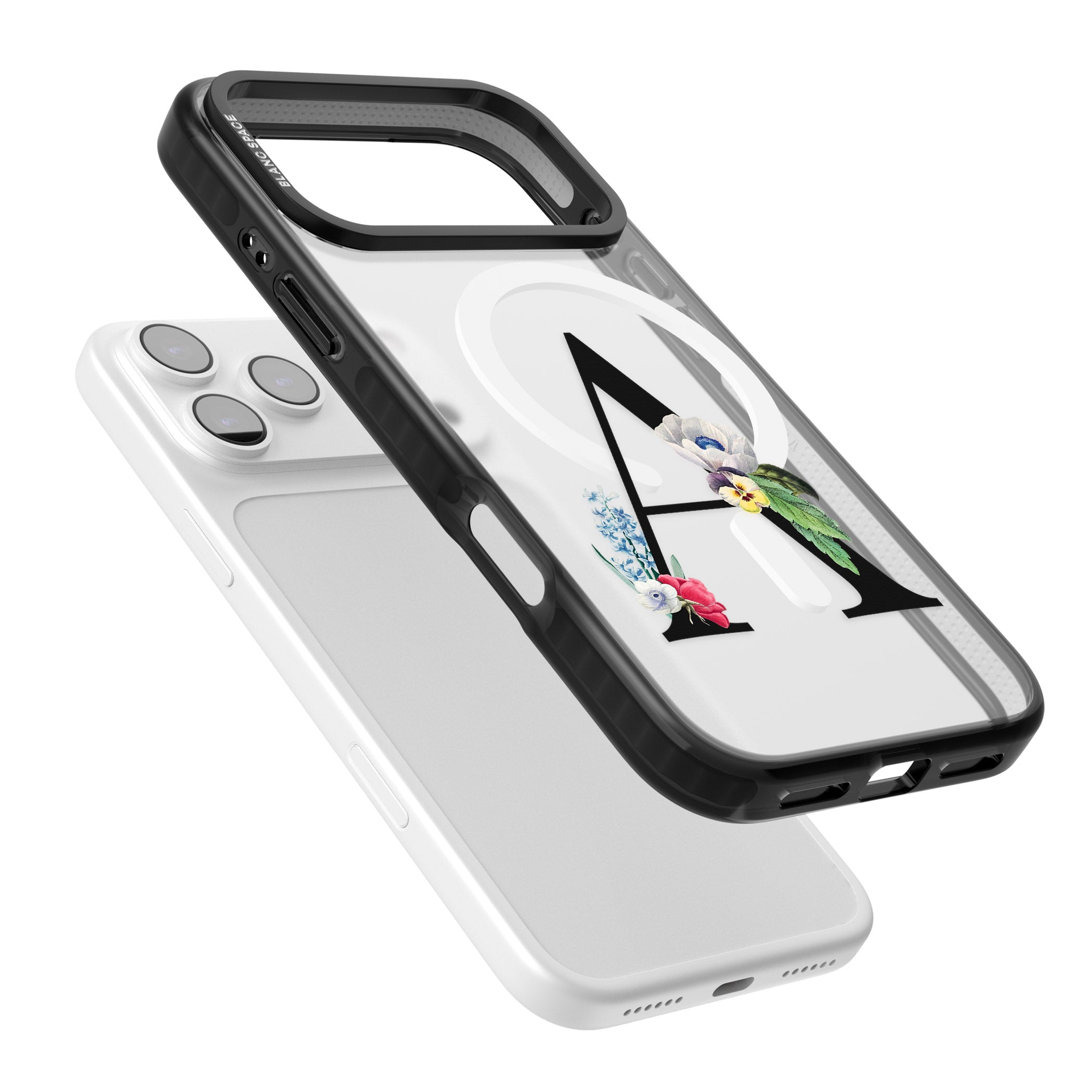 Personalised Floral Initial iPhone 17 Pro Impact Pro Black Phone Case Colours