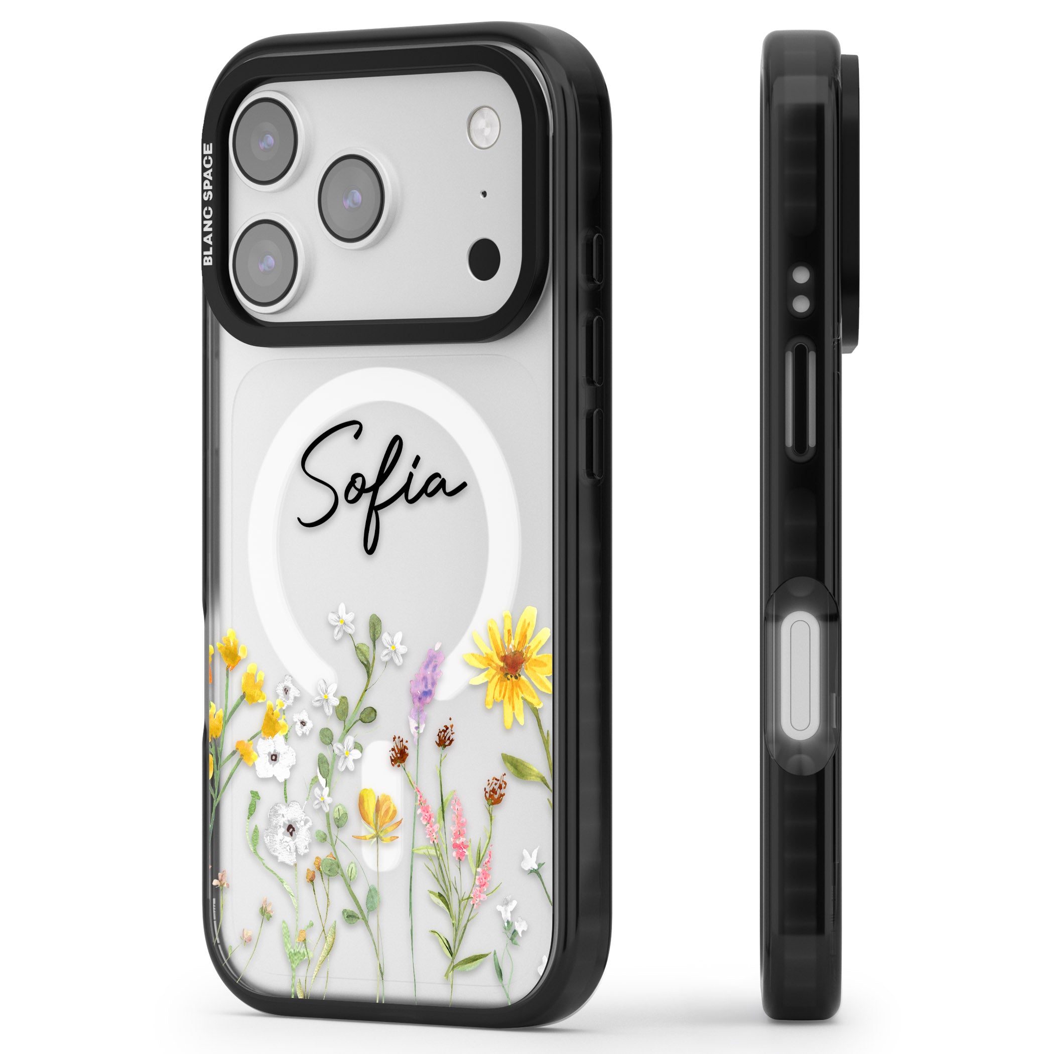 Personalised April Wildfowers iPhone 17 Pro Impact Pro Black Phone Case Side Profile