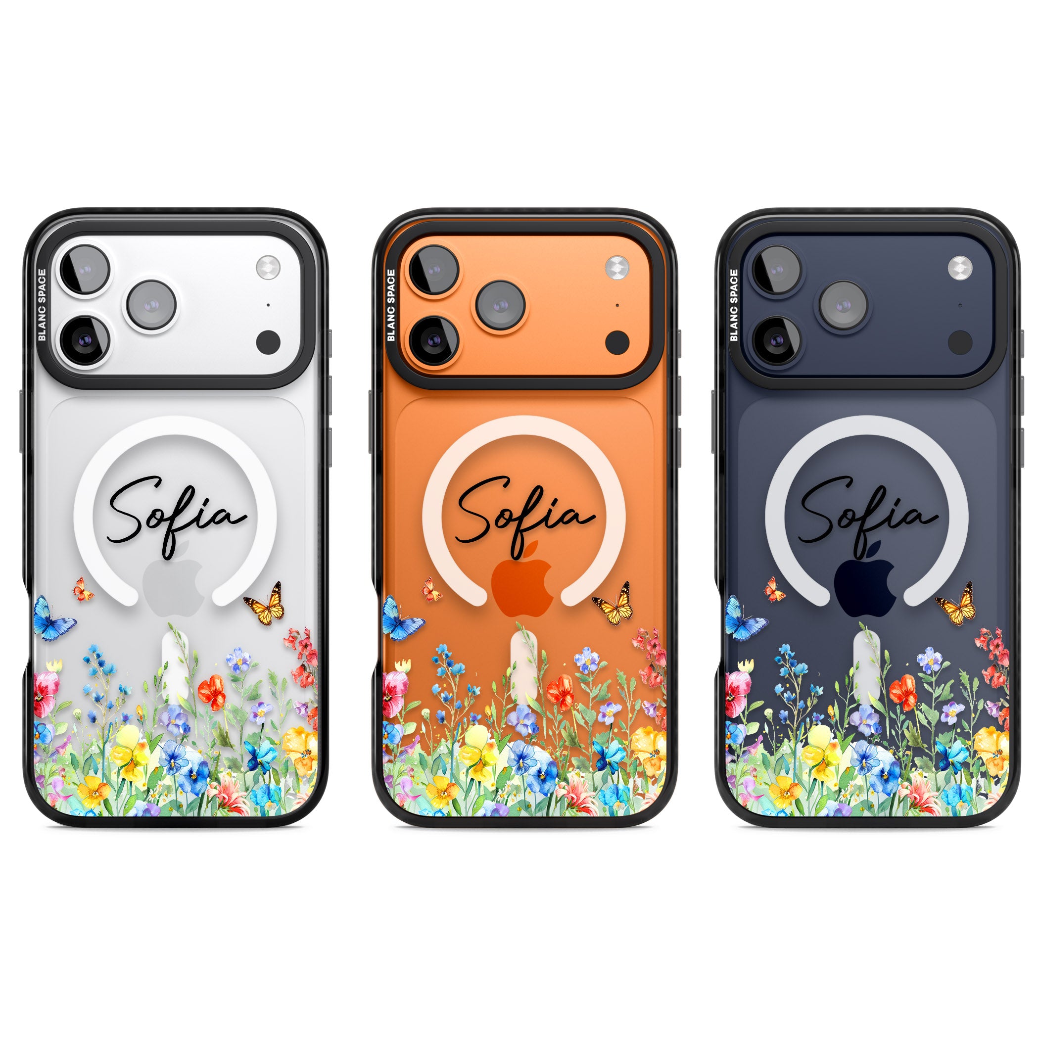 Personalised Buterflies Wildflowers iPhone 17 Pro Impact Pro Black Phone Case APT Impact Protection
