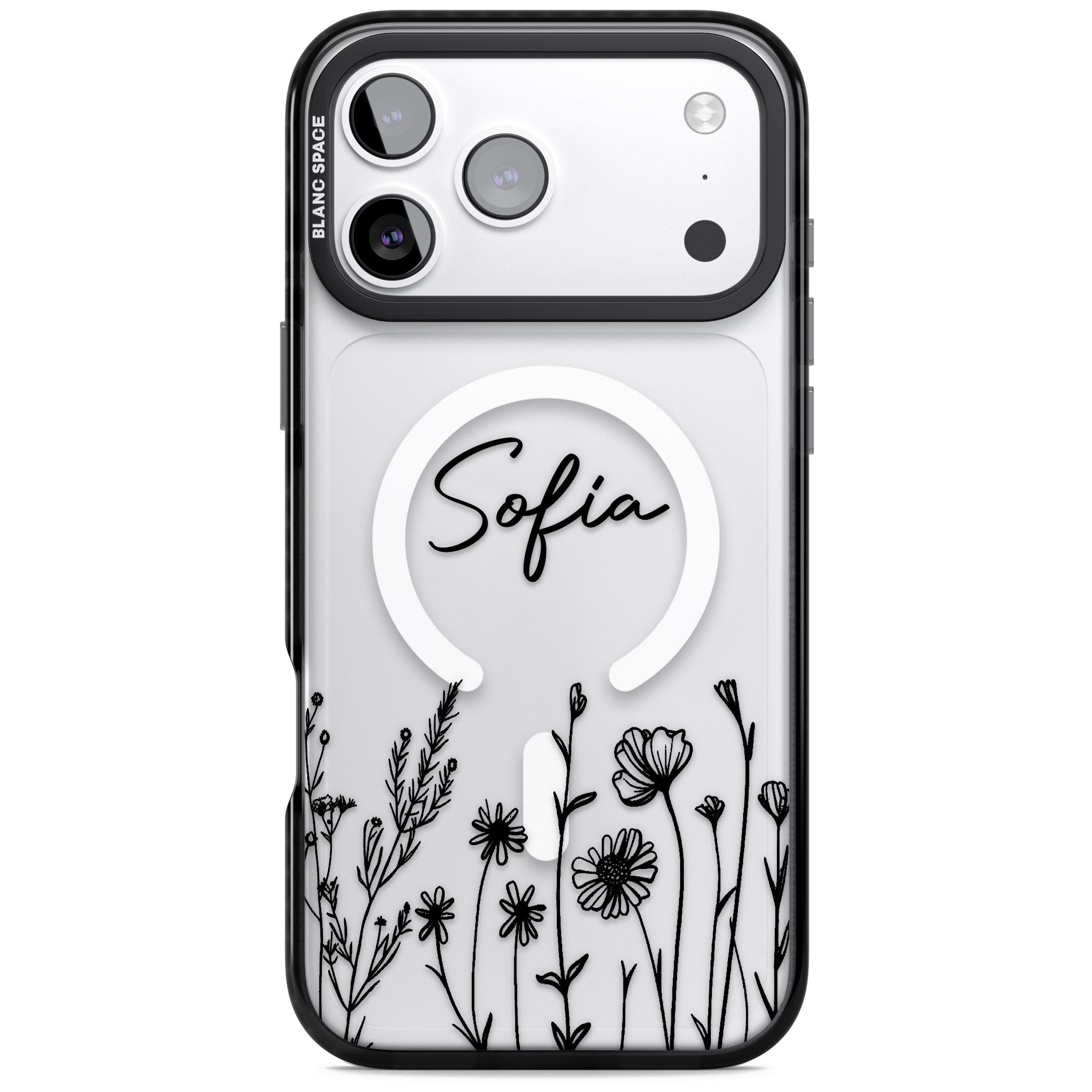 Personalised Black Wildflowers iPhone 17 Pro Max Impact Pro Black Phone Case