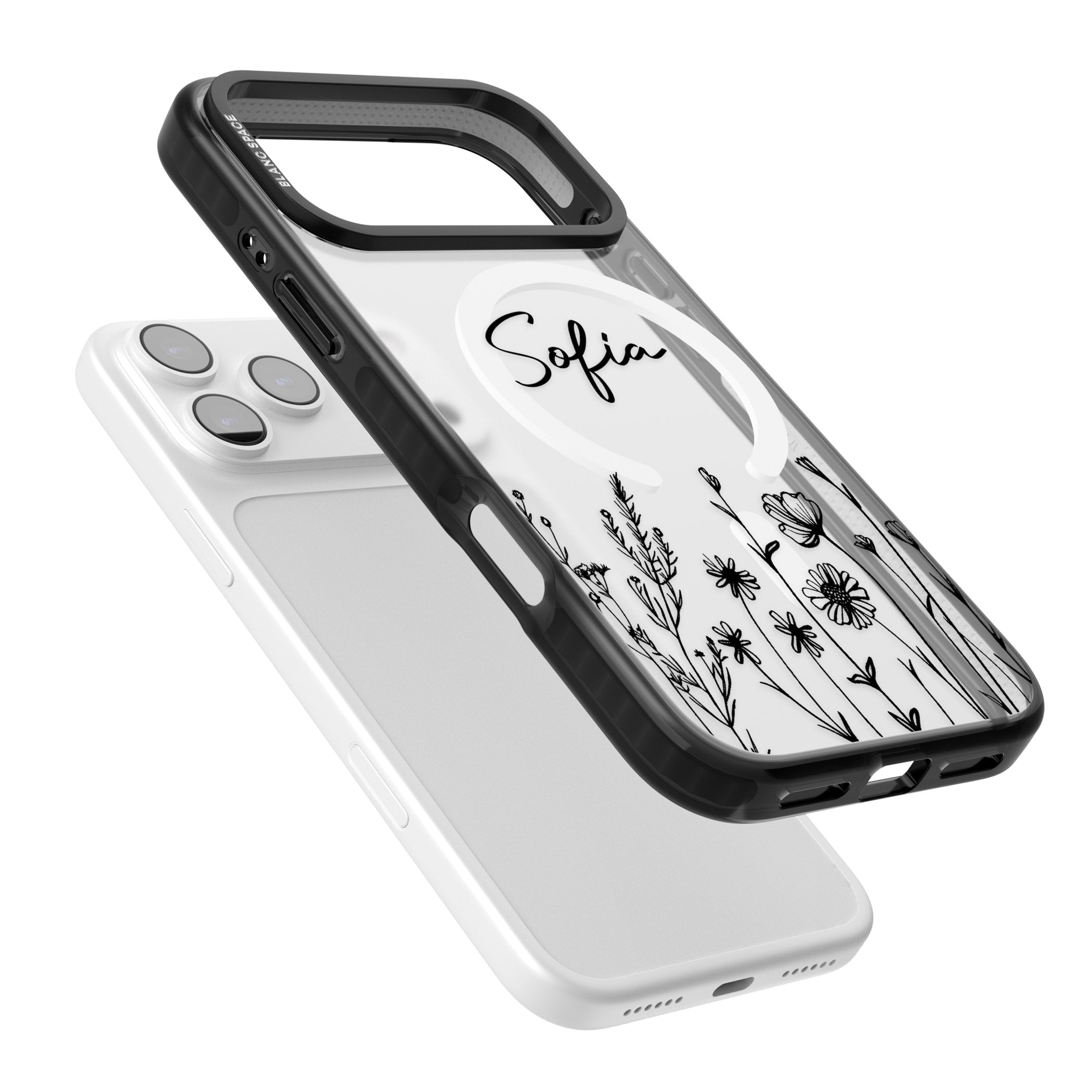 Personalised Black Wildflowers iPhone 17 Pro Max Impact Pro Black Phone Case Colours