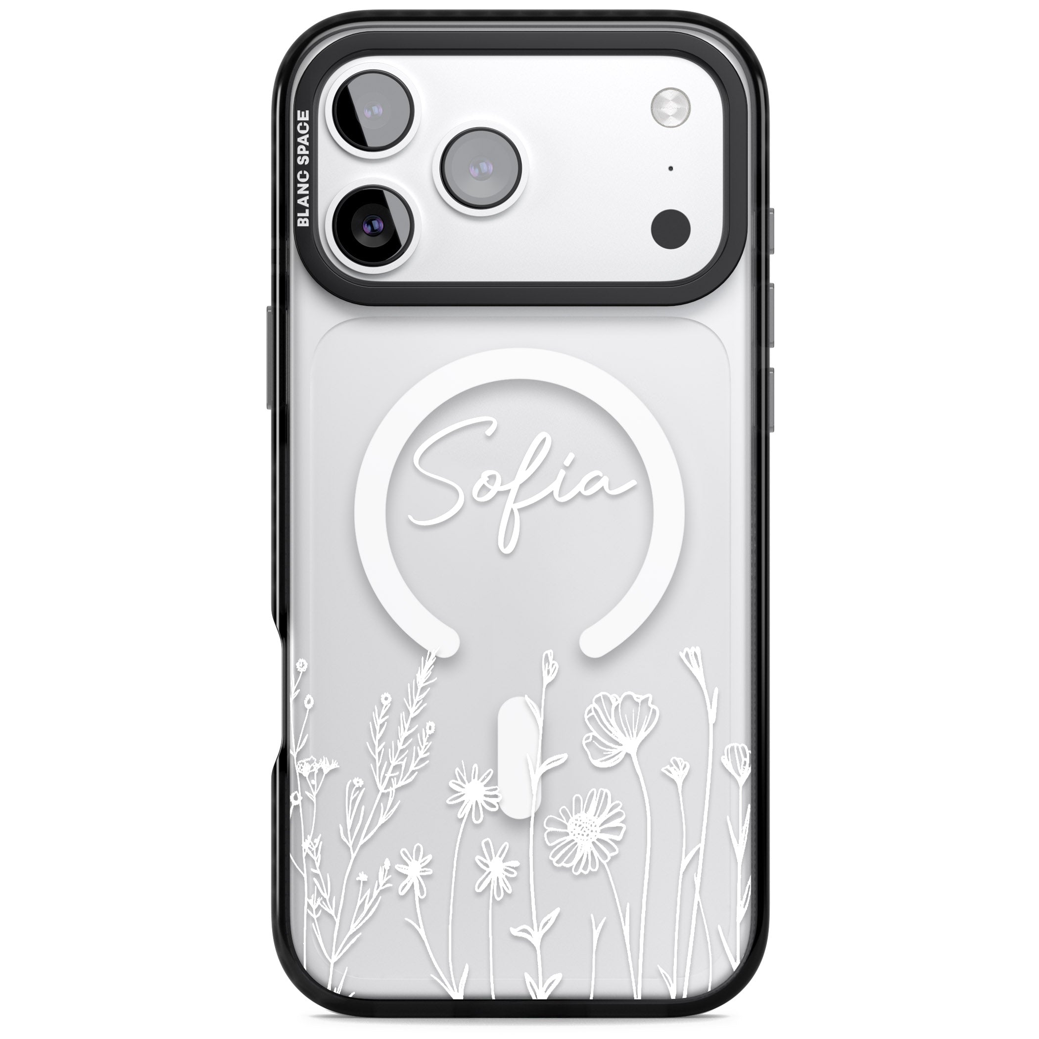 Personalised White Wildflowers iPhone 17 Pro Max Impact Pro Black Phone Case