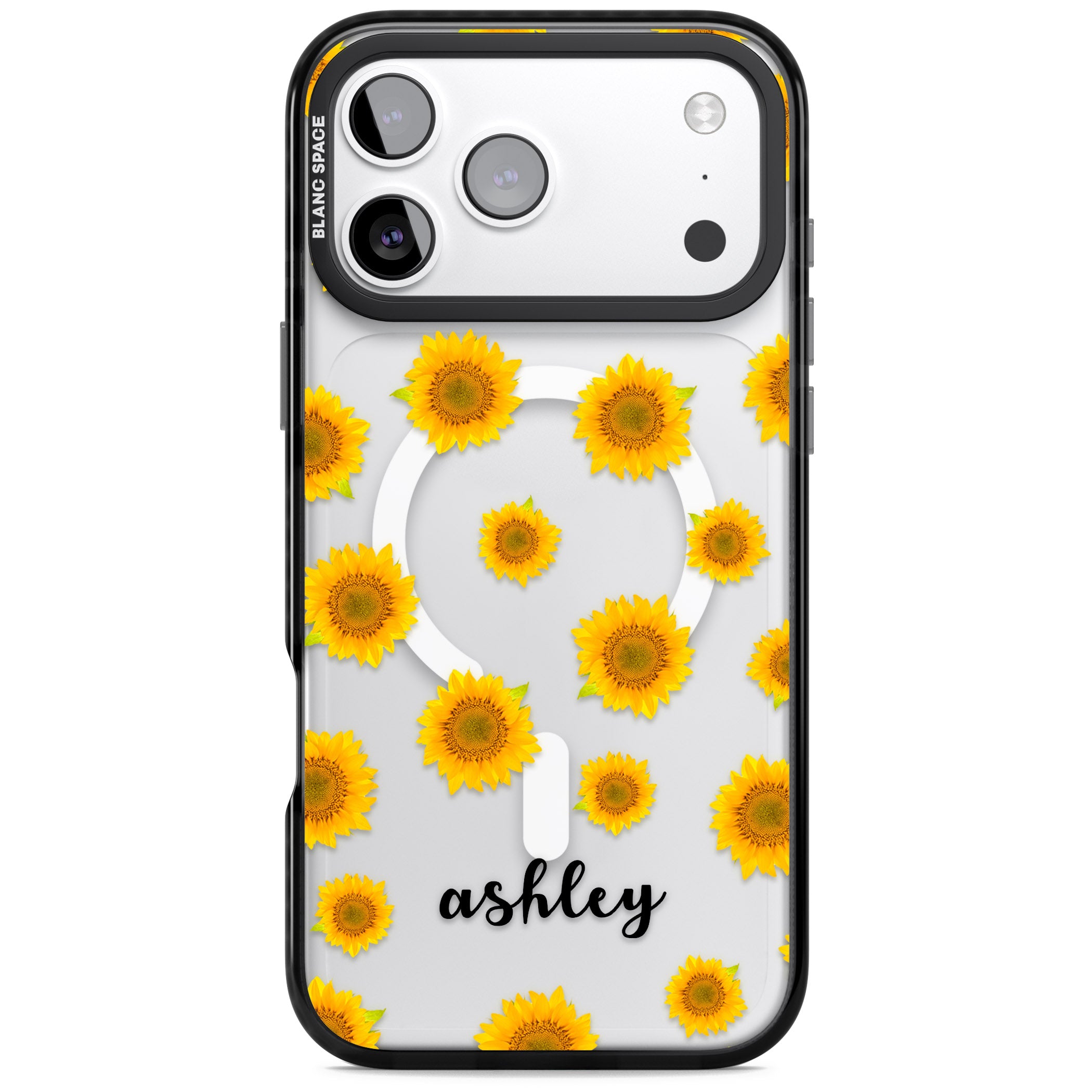 Personalised Sunflowers & Cursive iPhone 17 Pro Max Impact Pro Black Phone Case